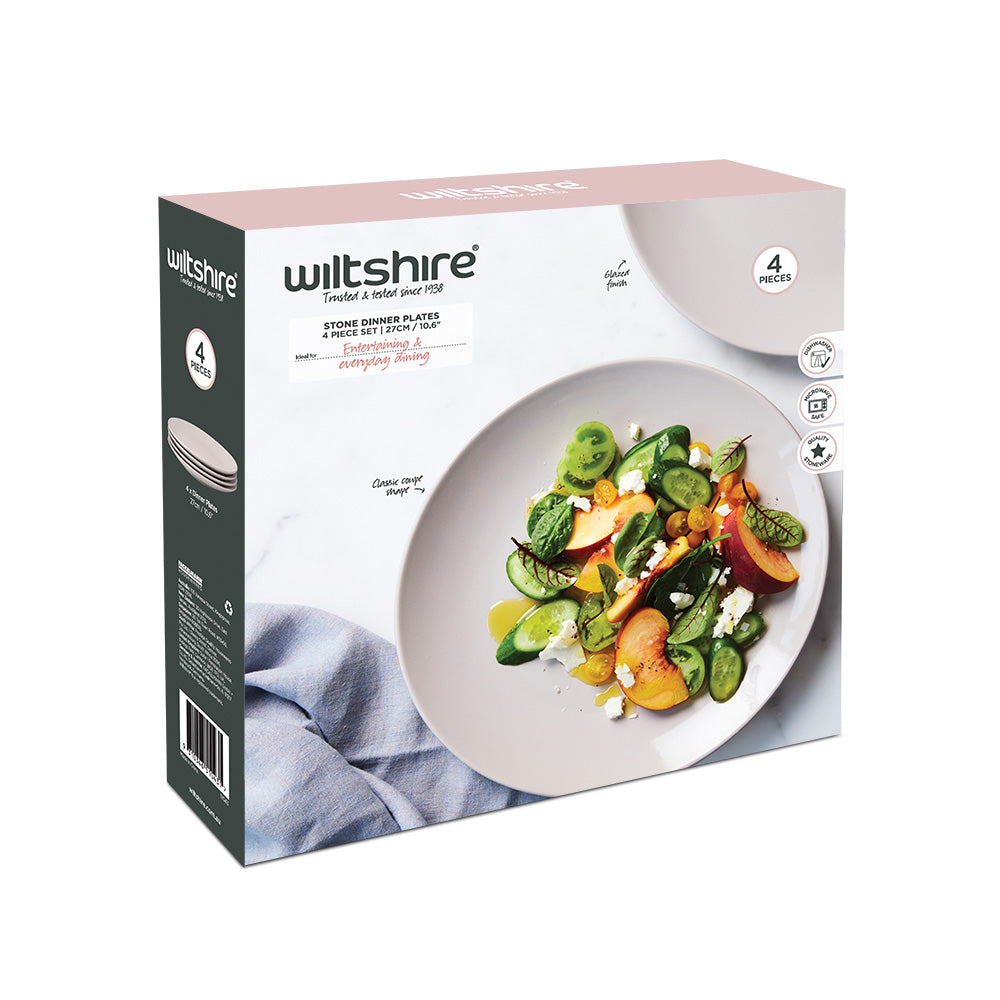 Premium Stone Dinner Plates Set of 4 - 10.6 Inch Natural Stoneware for Elegant Dining, Restaurant, and Home Entertaining