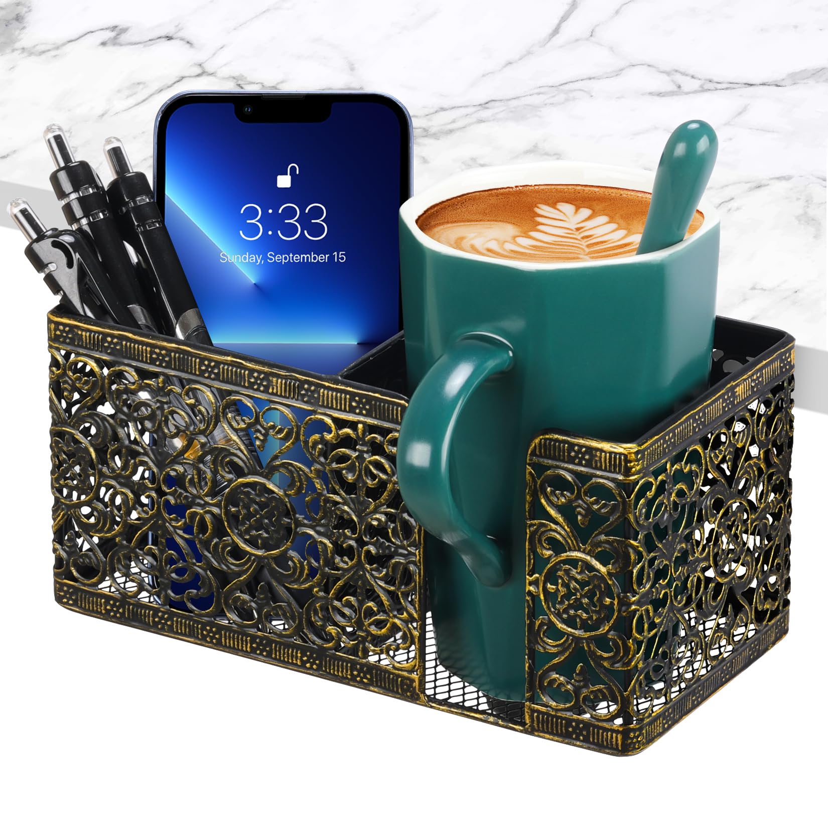 Clip-On Desk Organizer - Multi-Purpose Cup Holder, Pencil & Phone Holder for Office, School & Home - Perfect for Beverages, Stationery & Smartphone Storage