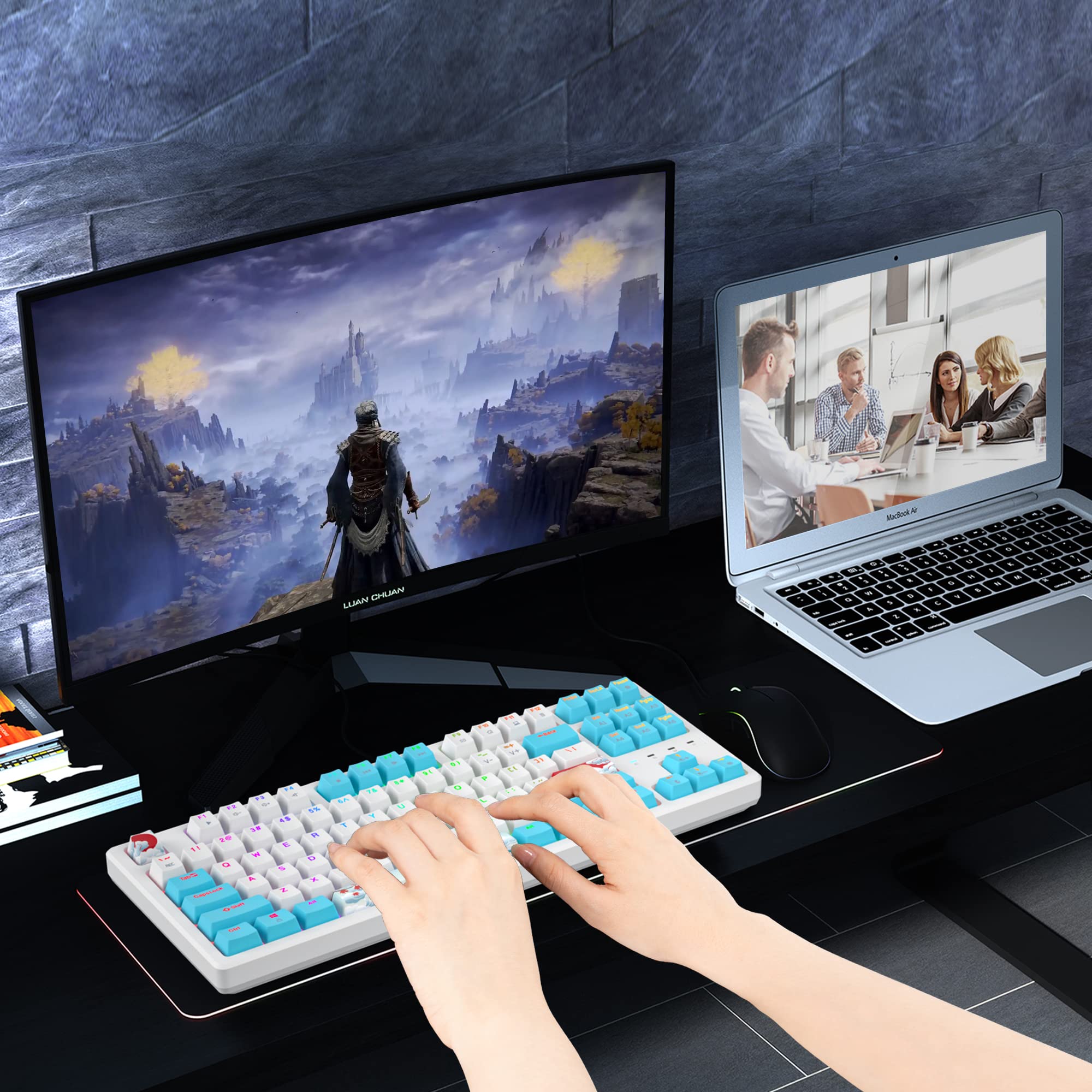 SOLIDEE 87-Key RGB Mechanical Gaming Keyboard - Compact, Portable for PC/Mac - Perfect for Office & Gaming