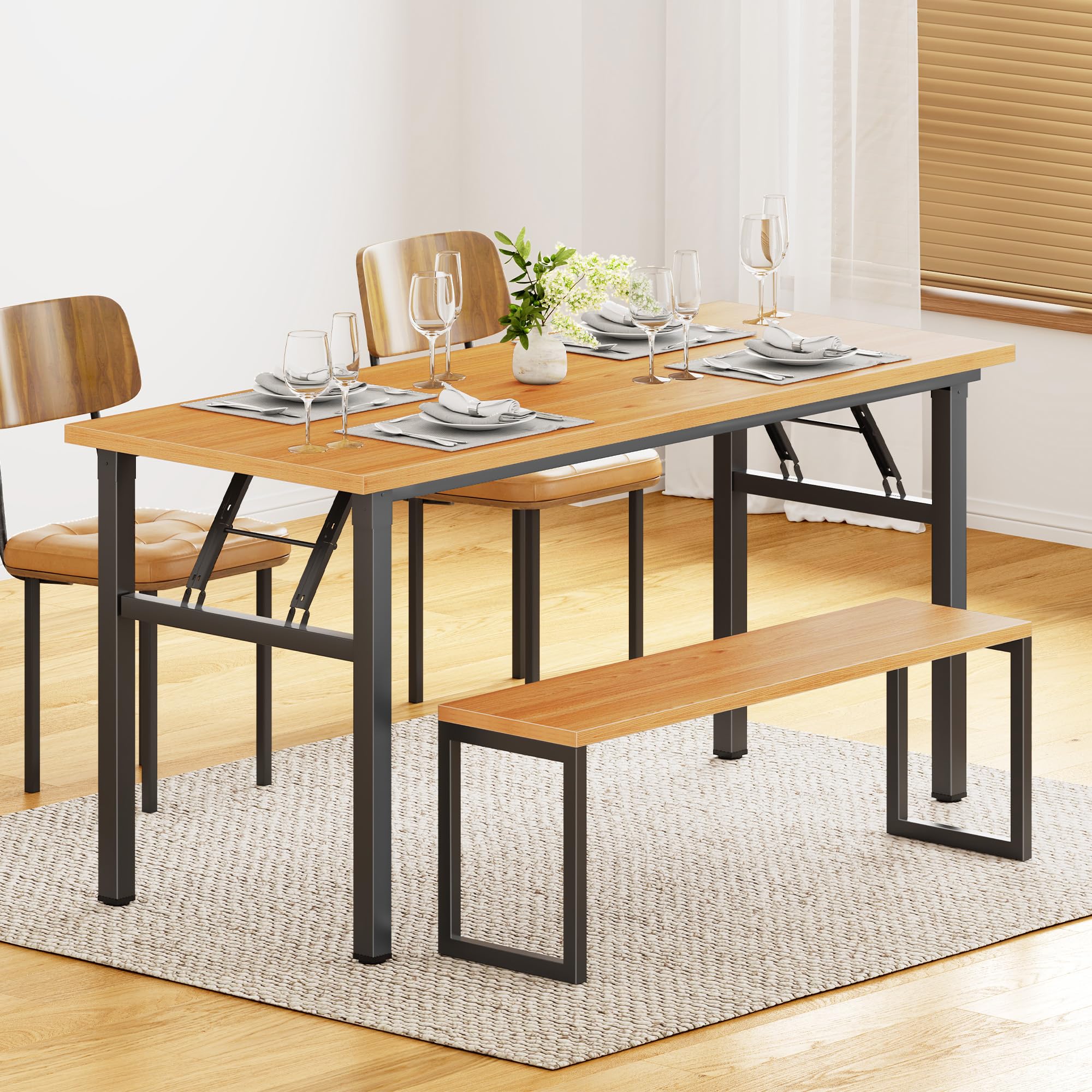 DlandHome 62 Inch Computer Desk - Sturdy Metal Frame Office Desk with Teak & Black Finish, Perfect for Home Office, Study, Writing & Workstation Use