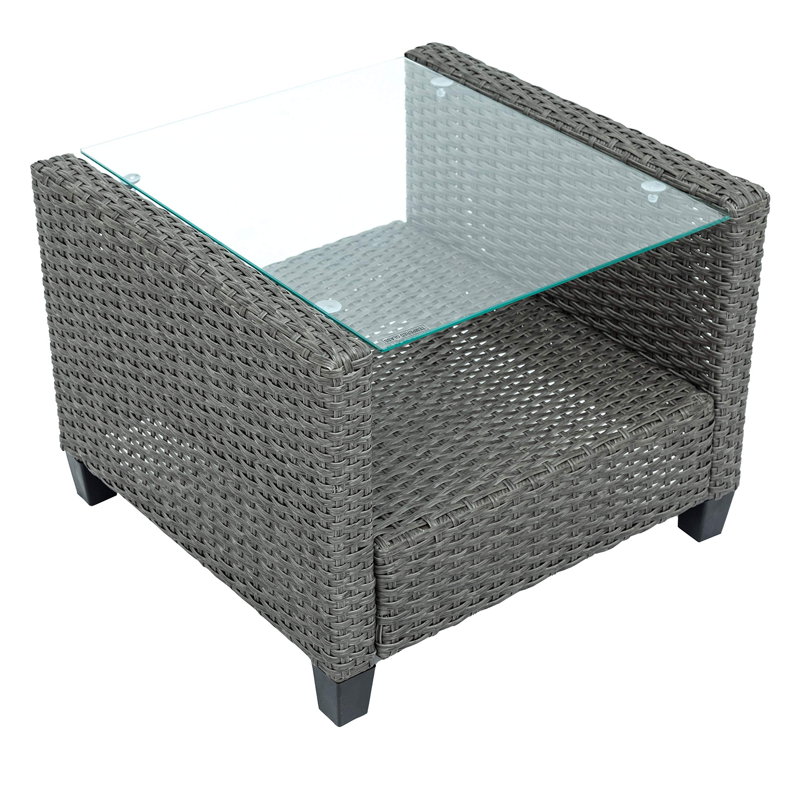 3-Piece Outdoor Rocking Patio Furniture Set - PE Wicker Rattan Sofa with Cushions & Glass-Top Coffee Table - Weather-Resistant Gray Garden Backyard Set for Relaxing, Entertaining & Lounging