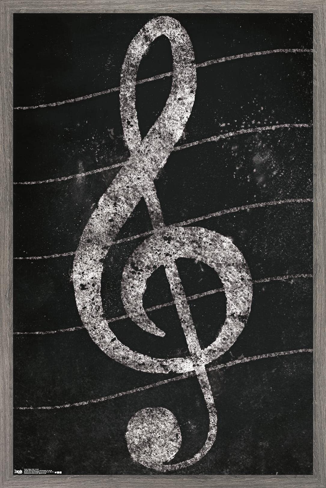 Trends International Treble Clef Chalk Wall Poster - 22.375 x 34 Inches, Barnwood Framed Music Decor for Home, Office, Classroom & Studio - Perfect for Musicians, Teachers & Music Lovers
