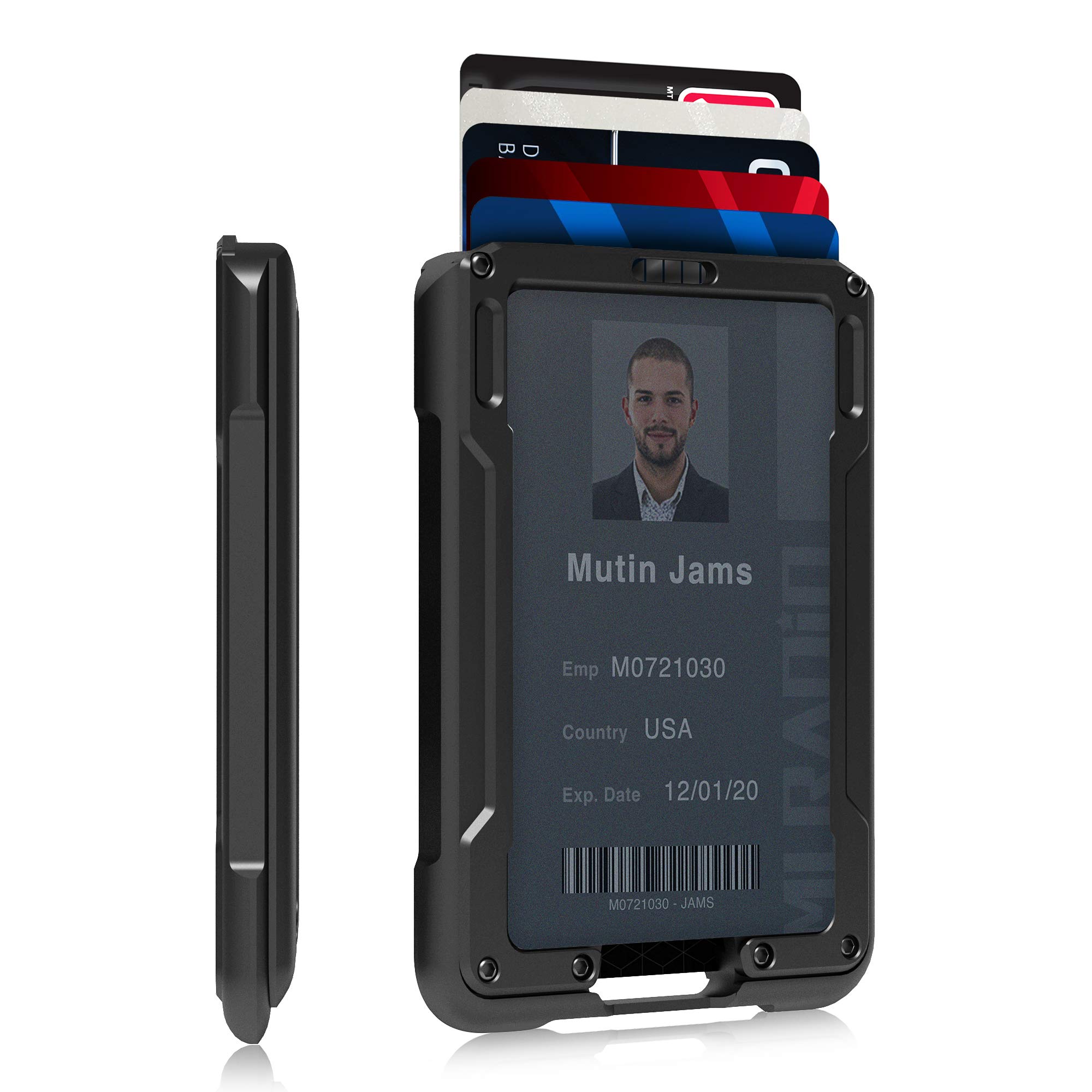 Muradin Black Metal ID & Card Holder - RFID Blocking Minimalist Badge Wallet for Men - Perfect for Office Security, Business Events & Travel Accessories
