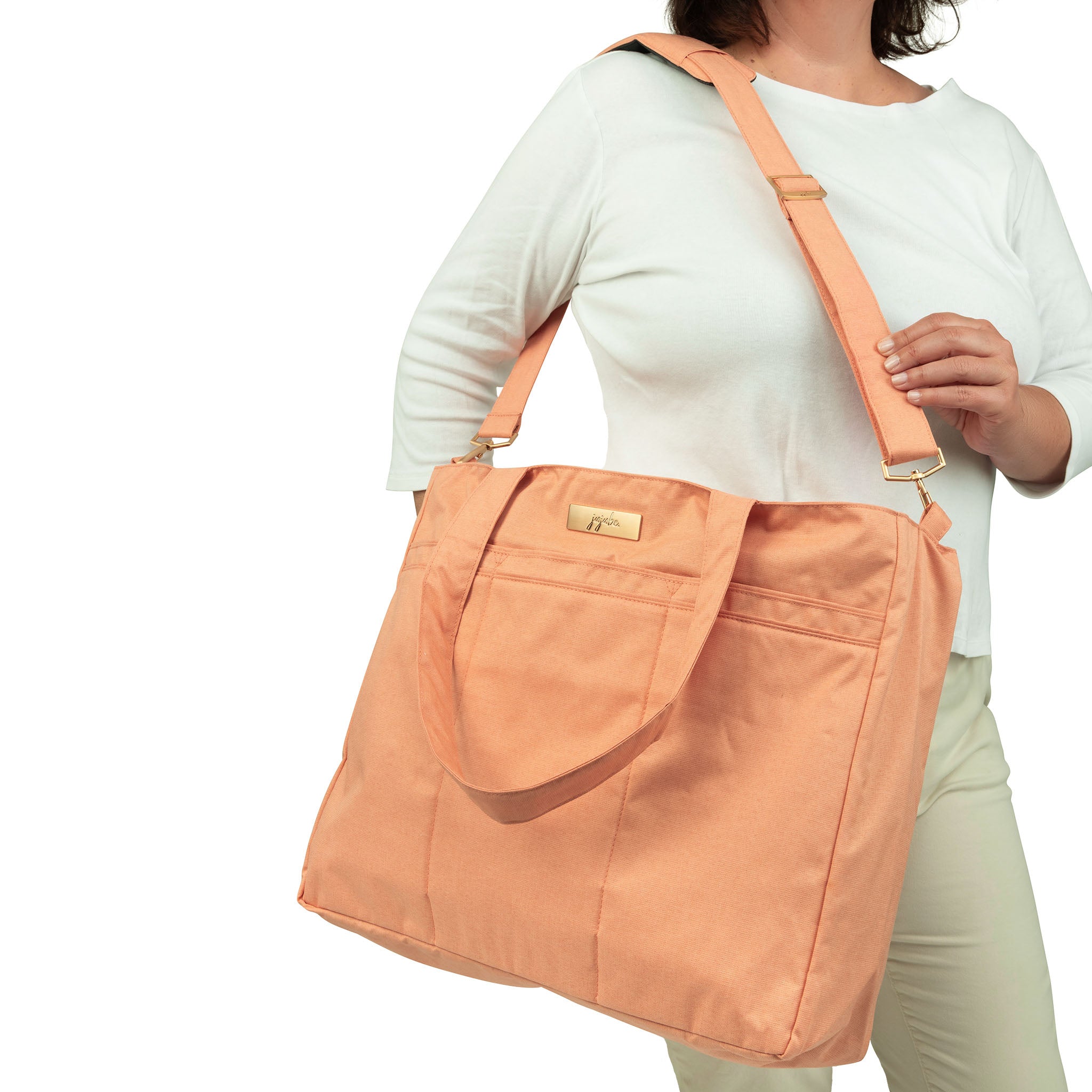 Ju Ju Be Chromatics Just Peachy Collection - Stylish Diaper Bag & Tote for Moms | Perfect for Baby Essentials, Work & Travel | Water-Resistant & Lightweight Design
