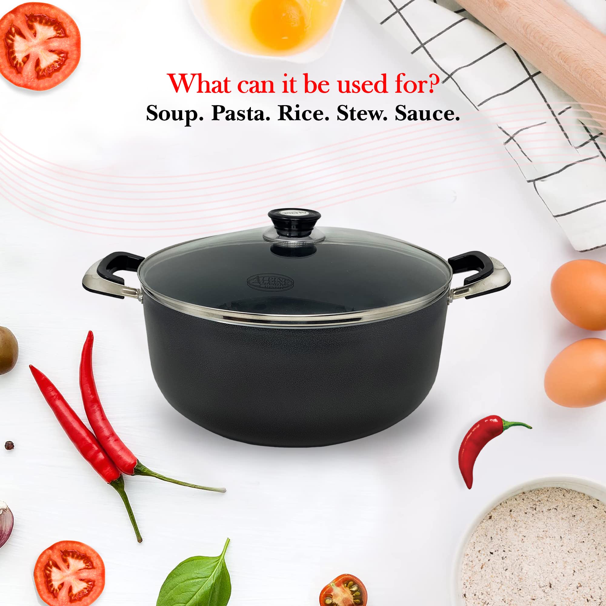 Alpine Cuisine 18 Quart Non-Stick Aluminum Dutch Oven with Tempered Glass Lid - Multi-Purpose Stock Pot for Braising, Boiling, Stewing - Perfect for Soups, Stews & Large Family Meals