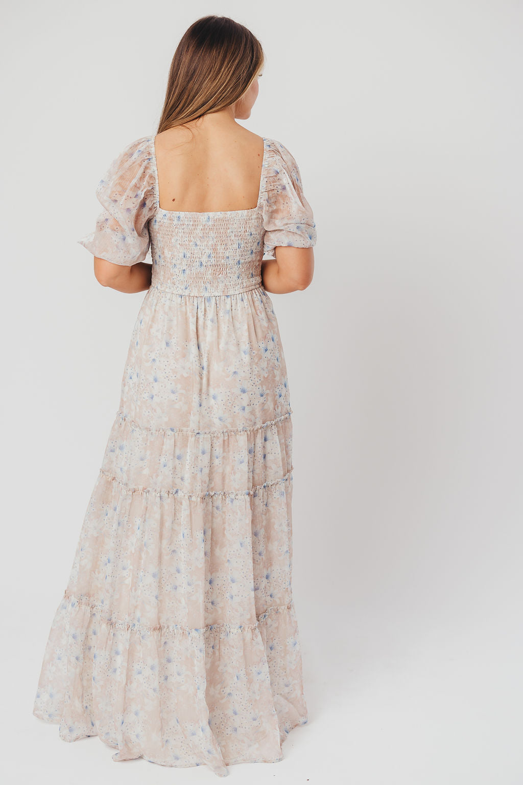 Bump Friendly & Inclusive Sizing Floral Maxi Dress for Women - Beige Blue Daphne Style (S-3XL) | Perfect for Maternity, Beach Vacations & Summer Weddings