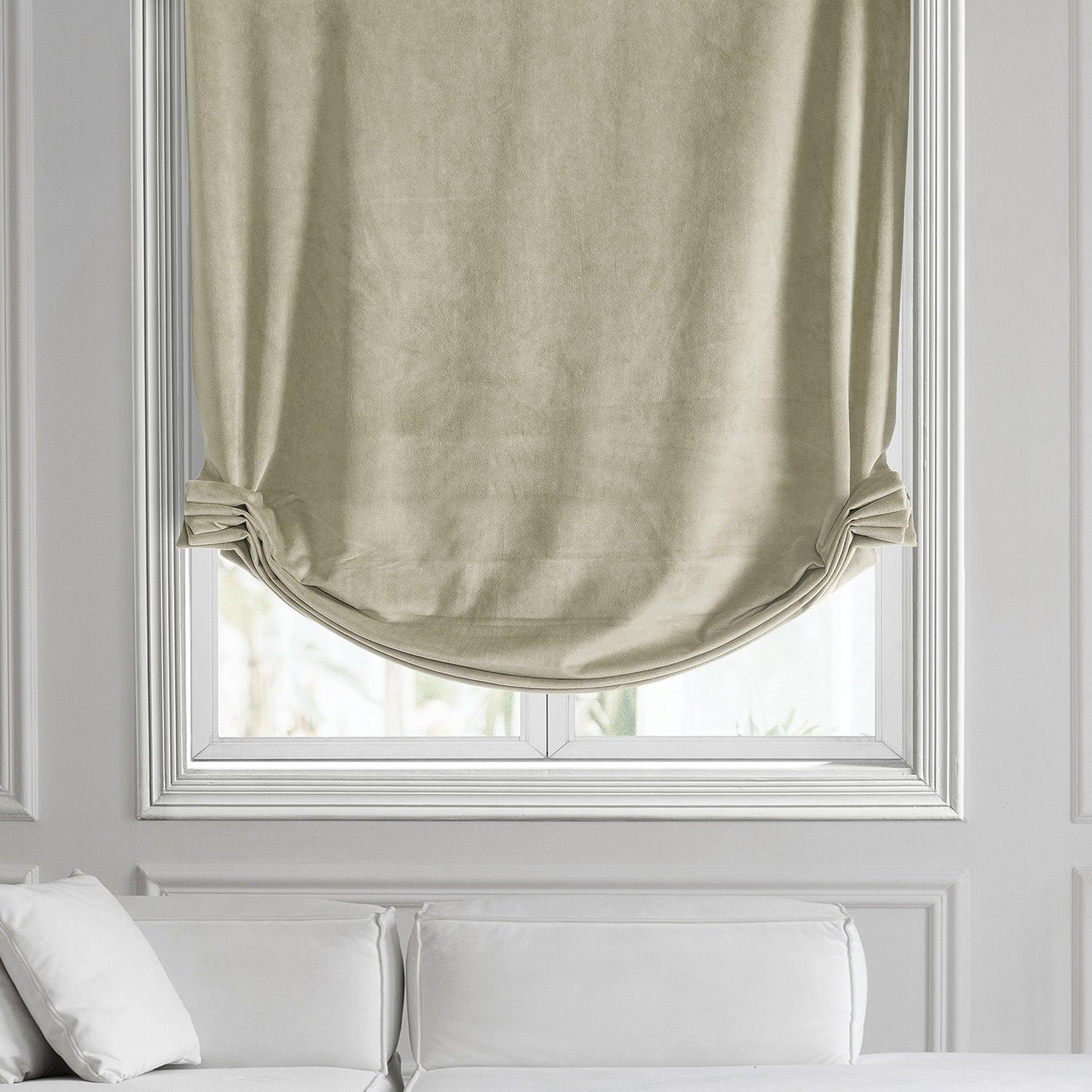 Elegant Beige Velvet Roman Shade - Blackout Window Treatment for Living Room & Bedroom - Premium Home Decor