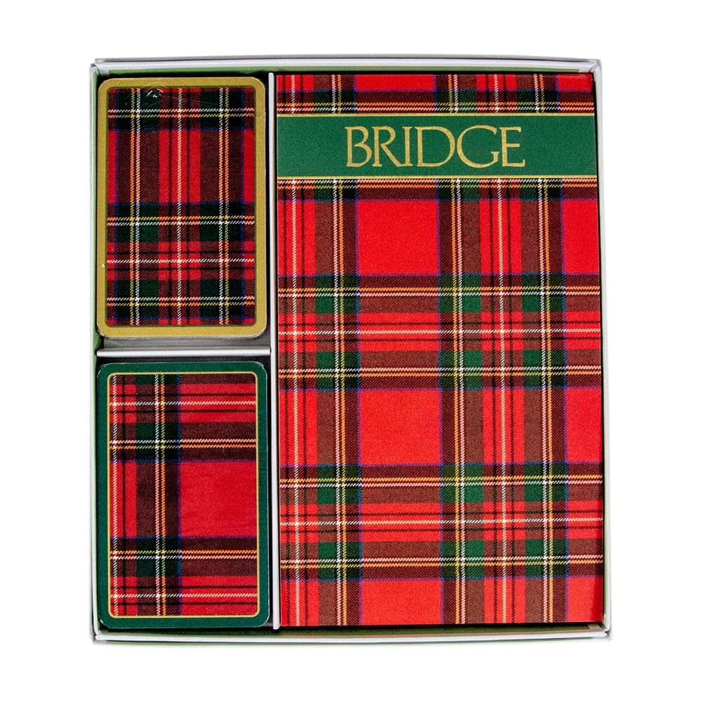 Caspari Plaid Bridge Gift Set - 2 Decks of Playing Cards & 2 Score Pads - Perfect for Bridge Games, Family Game Nights, and Holiday Gifts