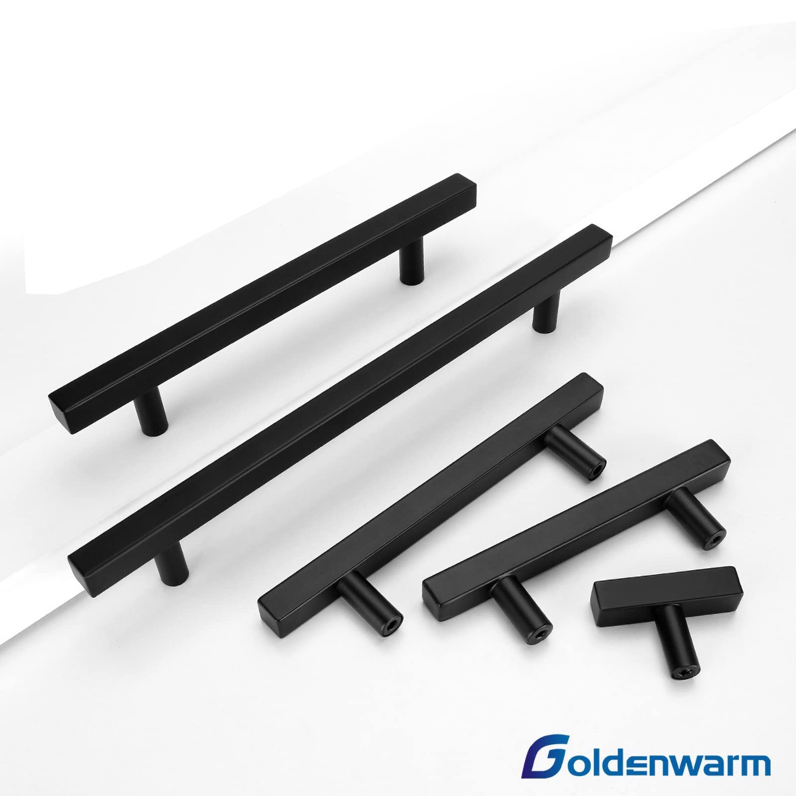 Black Stainless Steel Drawer Knobs 8-Pack - Modern Square T Knobs for Kitchen Cabinets & Dressers