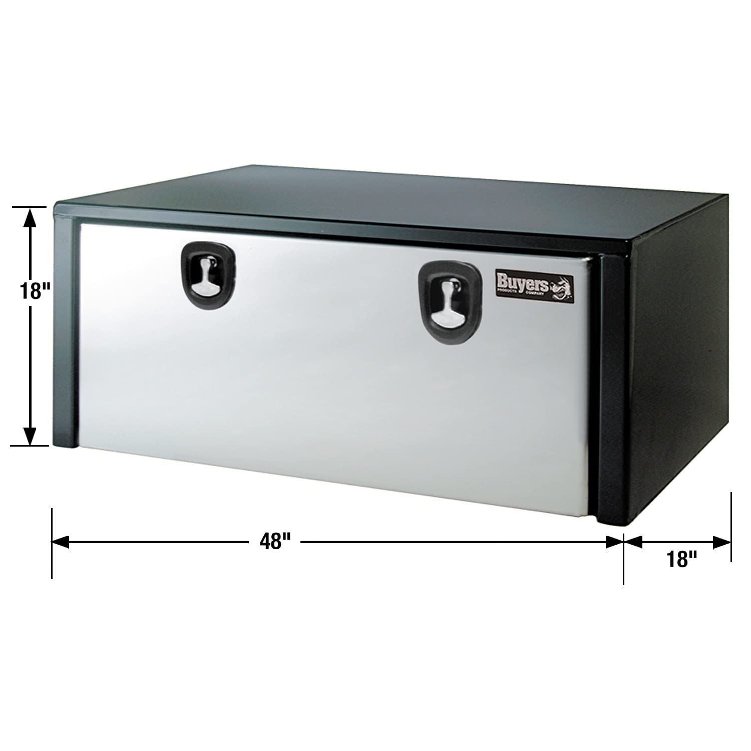 Buyers Products 1702710 Black Steel Underbody Truck Tool Box - 18x18x48 Inch with Polished Stainless Steel Door | Heavy-Duty Truck Storage Organizer | Made in USA | Perfect for Work Trucks, Construction & Fleet Vehicles