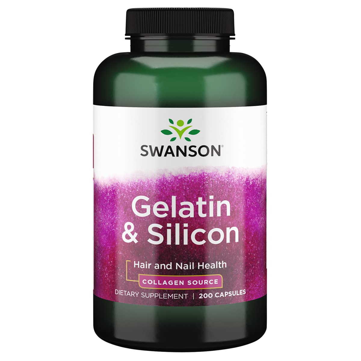 Swanson Gelatin & Silicon Collagen Protein Supplement for Healthy Hair & Nails - 20mg Silicon + 1.08g Gelatin per Serving - Supports Strong Nails & Thick Hair Growth - 200 Capsules - Perfect for Daily Beauty & Wellness Routine