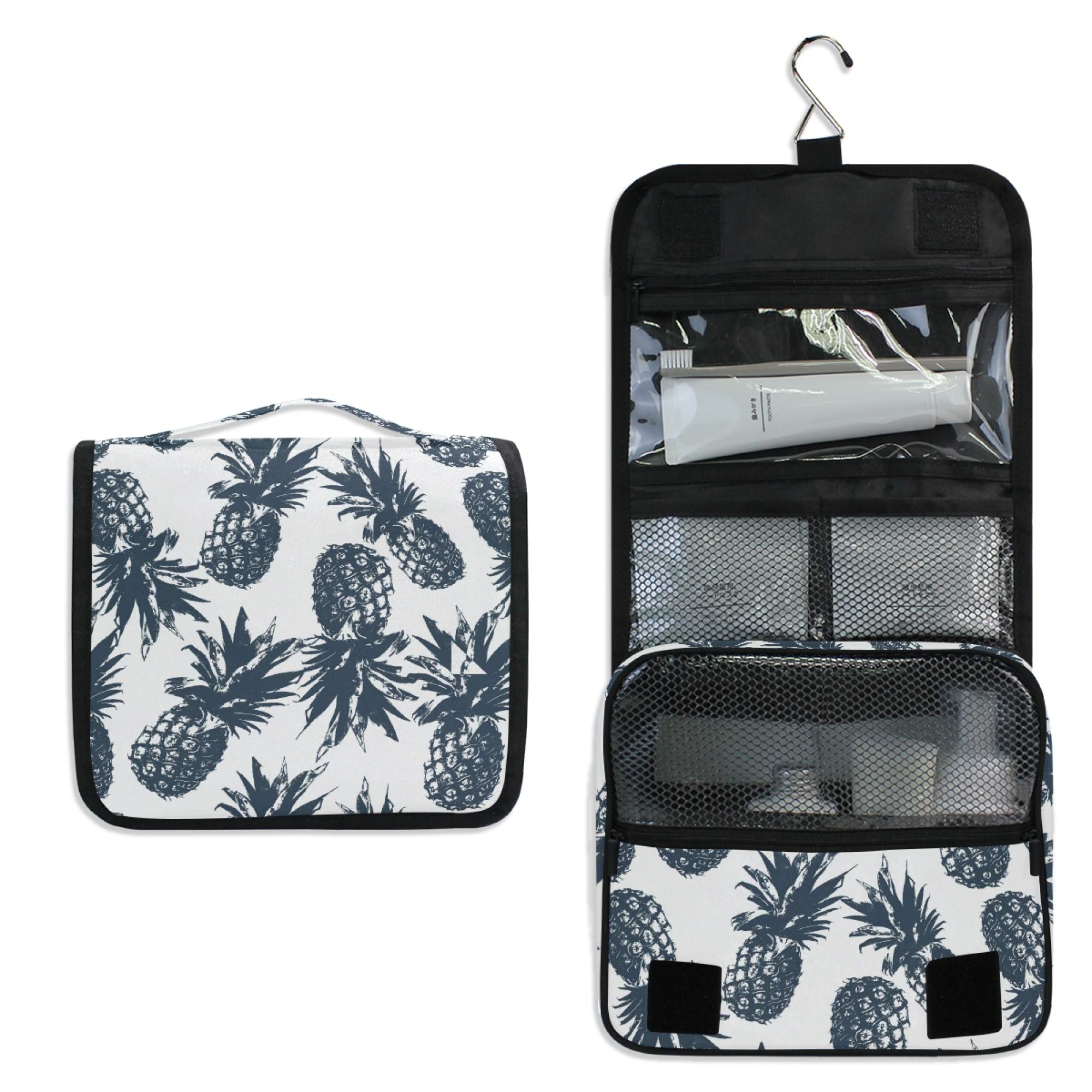 Vintage Pineapple Tropical Travel Toiletry Bag - Hanging Cosmetic Organizer with Hook - Portable Makeup Pouch for Women - Perfect for Vacation, Beach Trips & Gym Essentials Storage