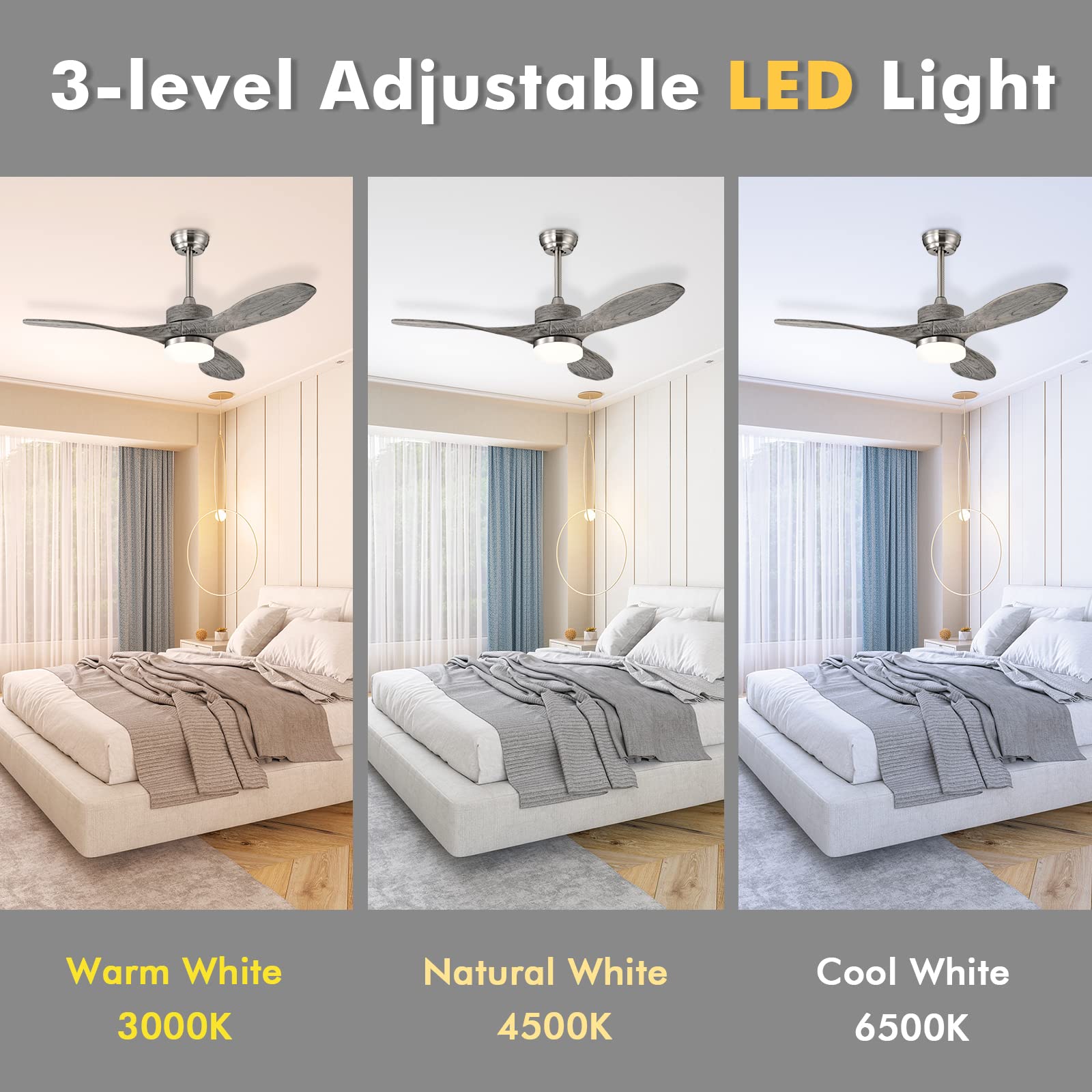 Tangkula 48 Inch Modern Ceiling Fan with LED Light & Remote Control - 6 Speed Reversible DC Motor, Ultra Quiet, 8H Timer - Perfect for Living Room, Bedroom, Office & Patio (Nickel Finish)