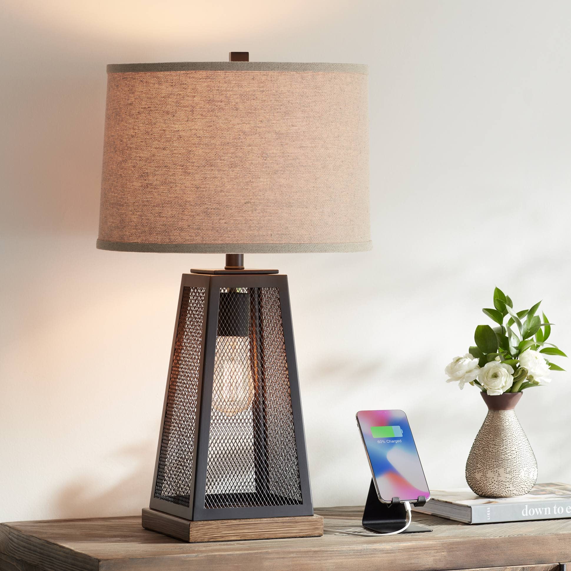 Franklin Iron Works Barris Rustic Industrial Table Lamp with USB Port & Nightlight - 26.75