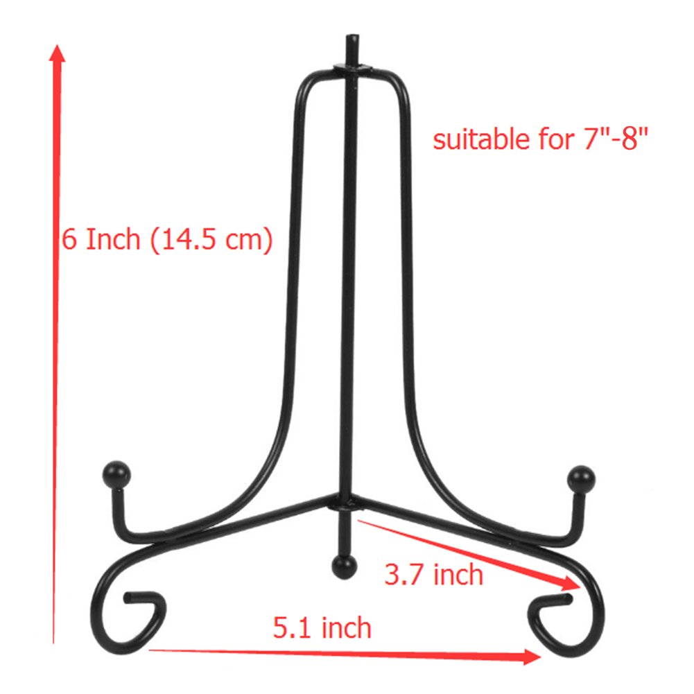(2 Pack) 6 Inch Black Iron Easel Stand for Picture Frames, Cookbooks, Decorative Plates & Tablets - Versatile Display Holder for Home Decor, Art Exhibits & Kitchen Organization