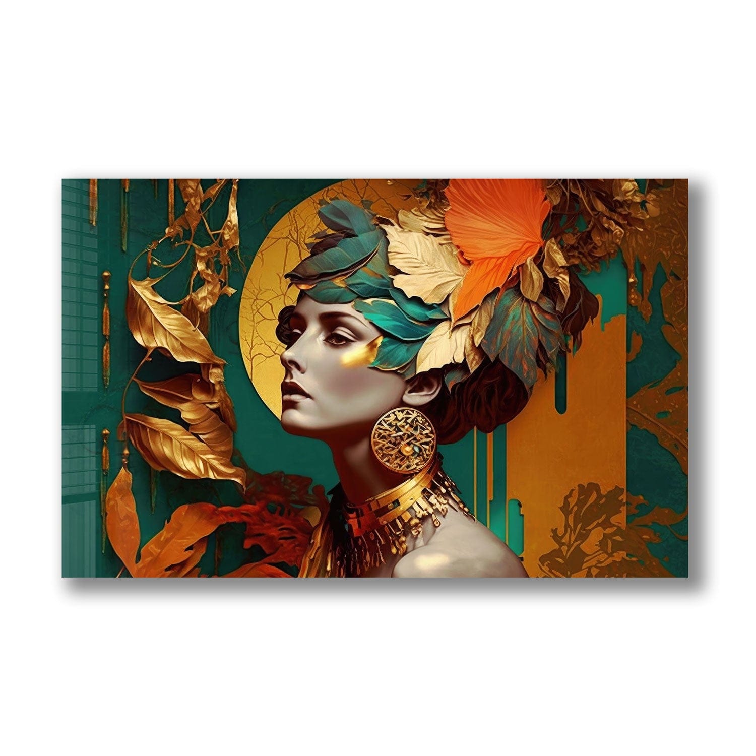 Lady in Leaves Tempered Glass Wall Art - Elegant Home Decor for Living Room, Bedroom & Office - Perfect for Modern & Vintage Interiors