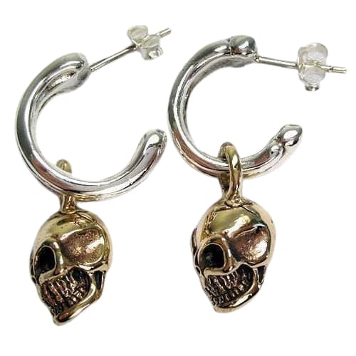 Yellow Gold Dangle Skull Sterling Silver Biker Stud Earrings for Women - Gothic Punk Rock Jewelry for Motorcycle Riding, Concerts & Edgy Fashion