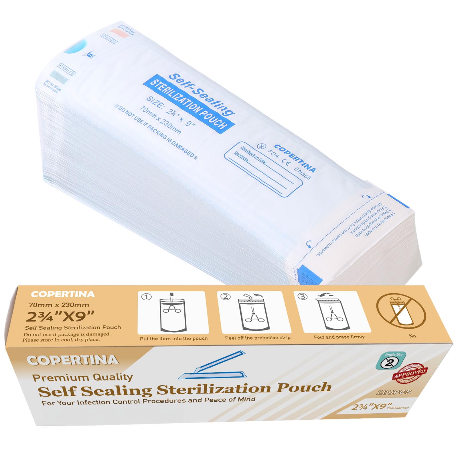 200PCs Self Seal Sterilization Pouches 2.75