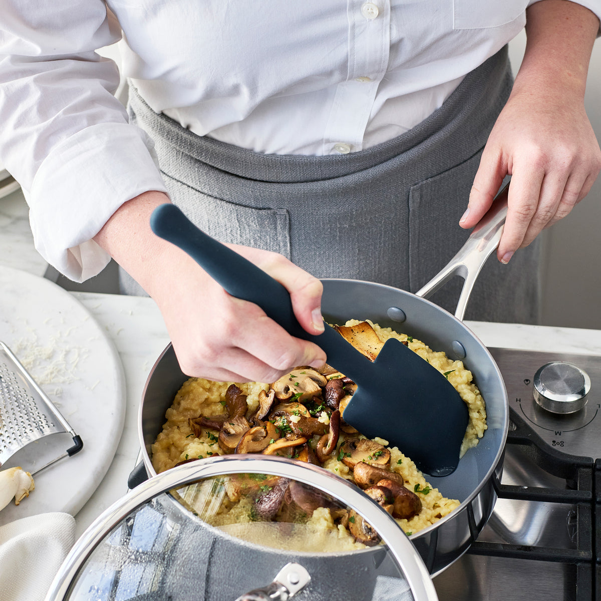 Premium Silicone Deep Sauté Spoon - Heat Resistant & Non-Slip Grip - Oxford Blue Kitchen Utensil for Cooking, Stirring & Serving - Perfect for Soups, Sauces & Deep Frying