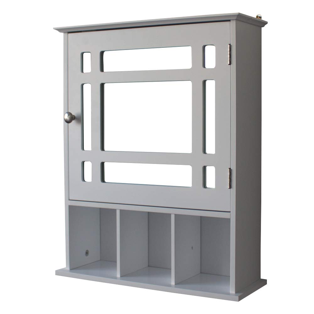 3-Tier Wooden Bathroom Medicine Cabinet with Glass Mirror Door - White Wall Mounted Storage Organizer for Bath Essentials, Makeup & Toiletries | Perfect for Small Bathrooms, Vanities & Powder Rooms