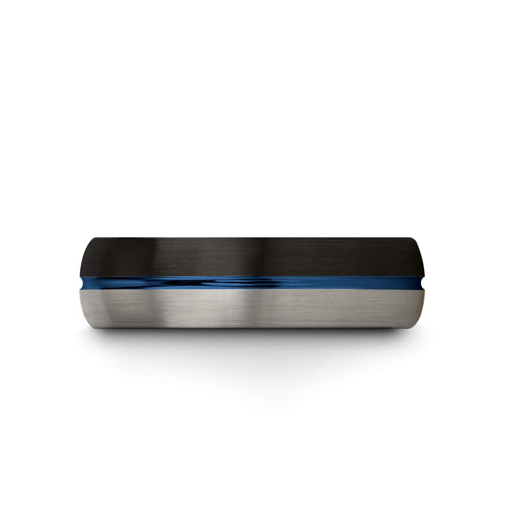 Premium Tungsten Carbide Wedding Band Ring for Men & Women - 6mm Blue Black Center Line, Dome Black Grey, Half Brushed Polished - Custom Engraved Anniversary & Engagement Ring - Perfect for Weddings, Proposals & Special Occasions