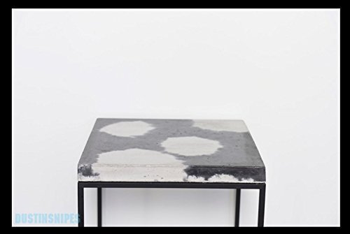 Cowhide Concrete Cube Side Table - Modern End Table & Nightstand with Concrete Top for Living Room, Bedroom, and Office Use