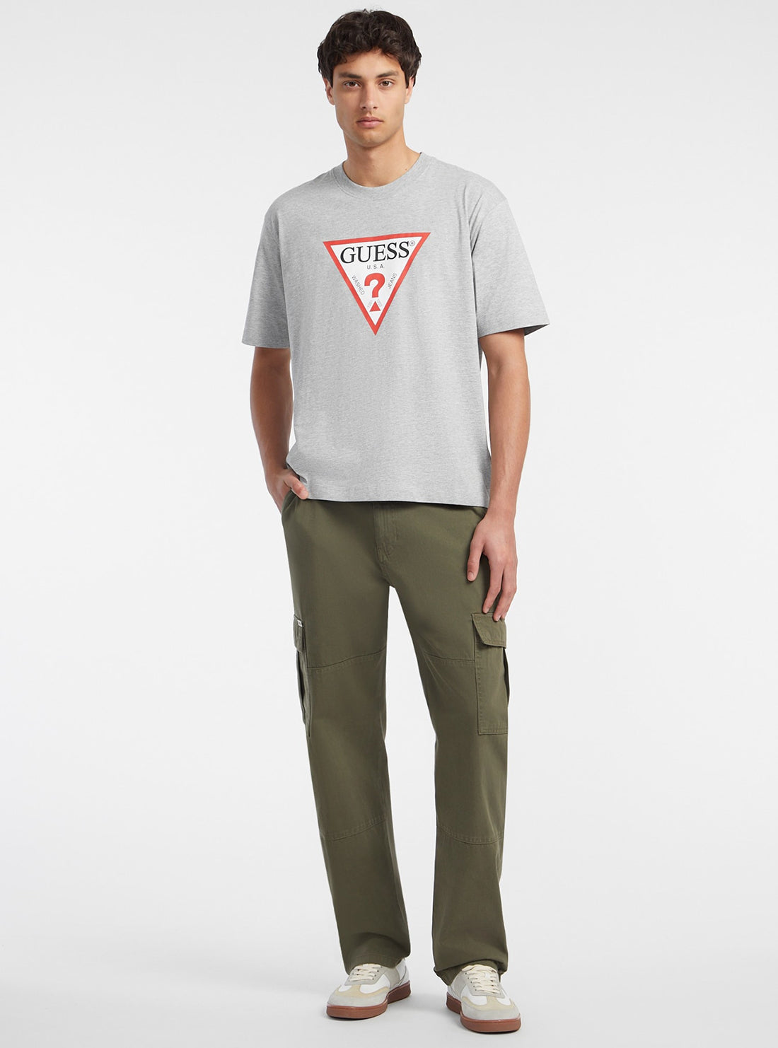 Guess Grey Logo T-Shirt for Men - Casual Cotton Short Sleeve Tee - Perfect for Everyday Wear, Street Style & Weekend Outfits