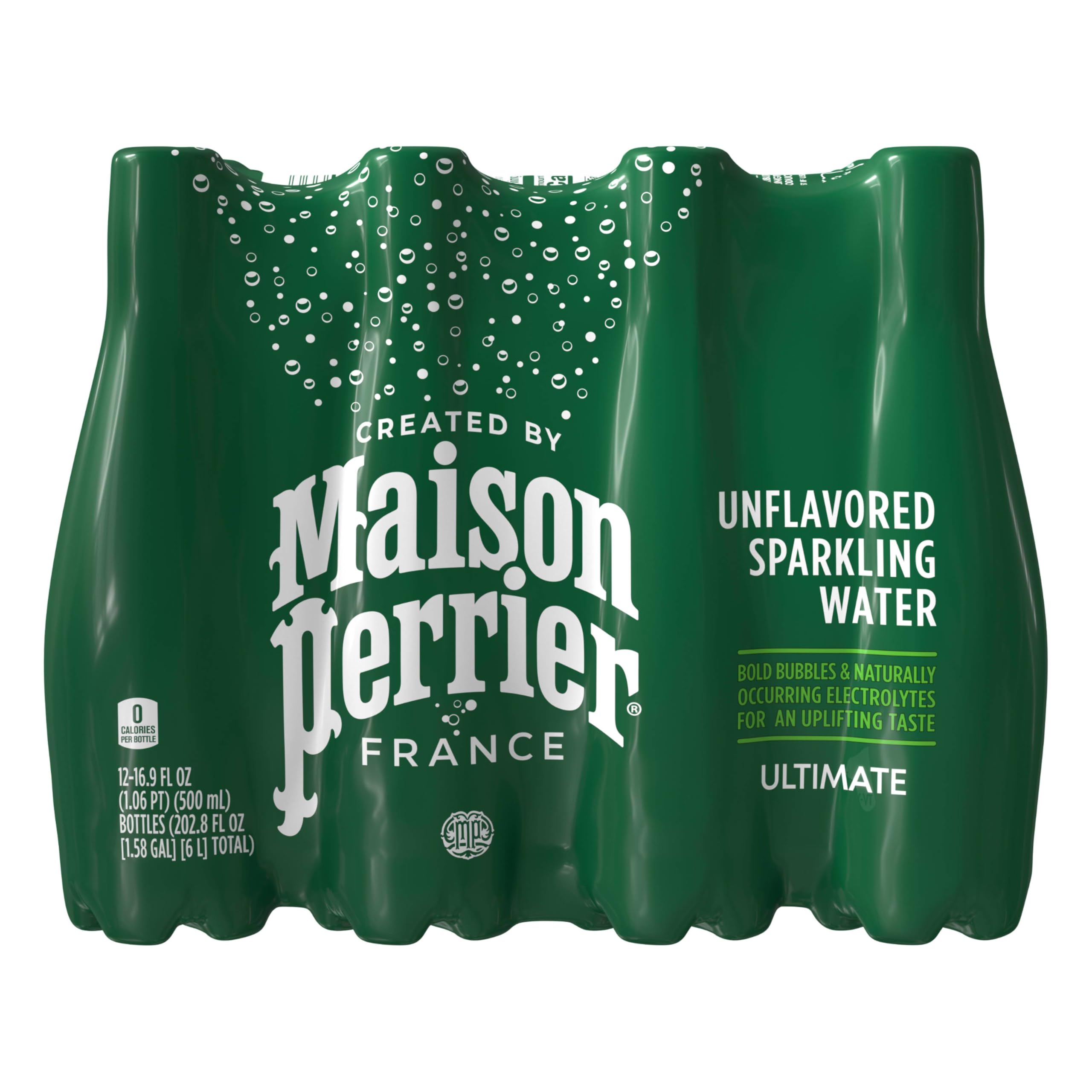 Maison Perrier Unflavored Sparkling Water - 16.9 Fl Oz Plastic Bottles (12 Pack) - Perfect for Hydration, Parties, and Healthy Living