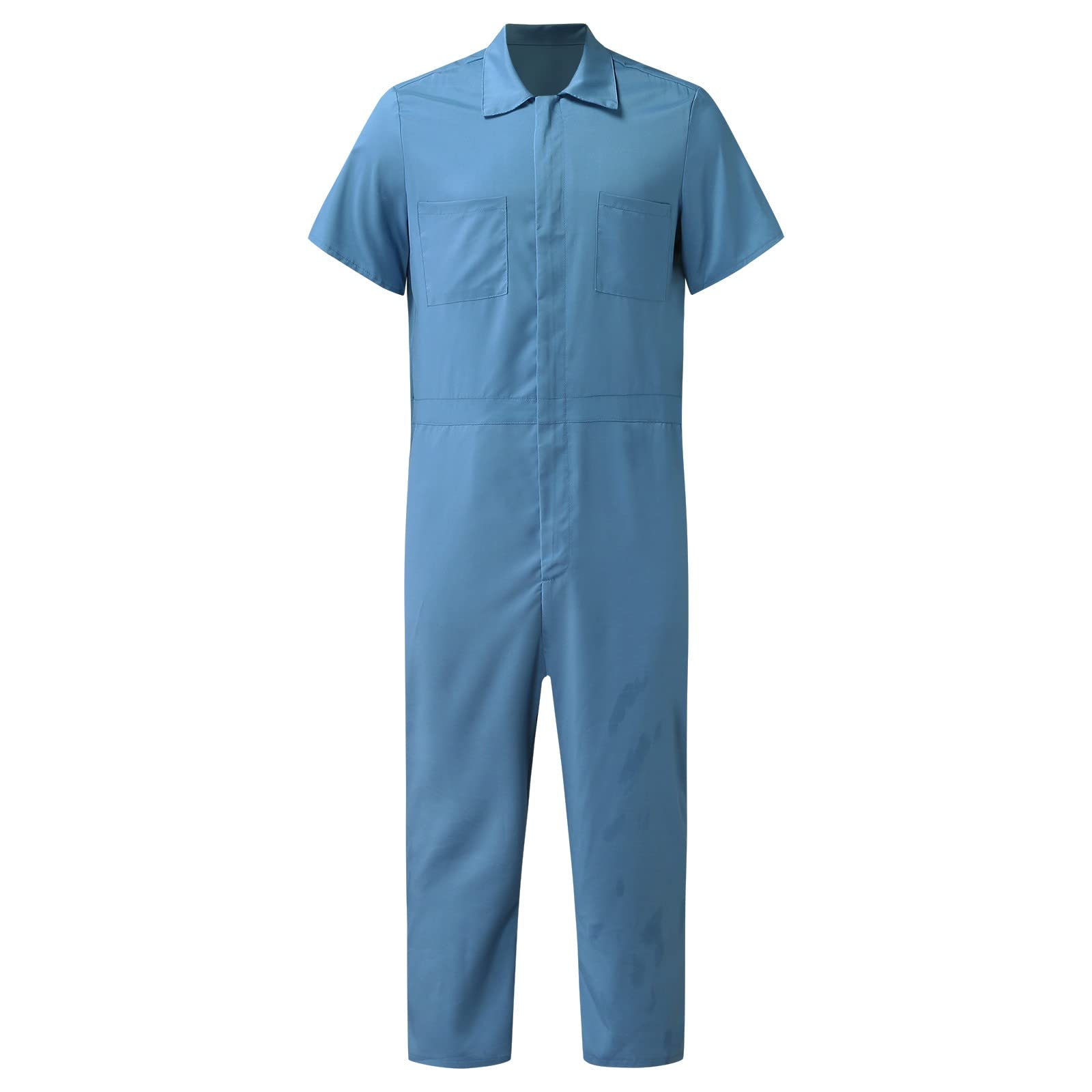Gefomuofe Men's Short Sleeve Work Overalls - Single Breasted One-Piece Jumpsuit in Blue, Size XL | Durable Protective Coverall for Construction, Painting, Gardening & Industrial Work