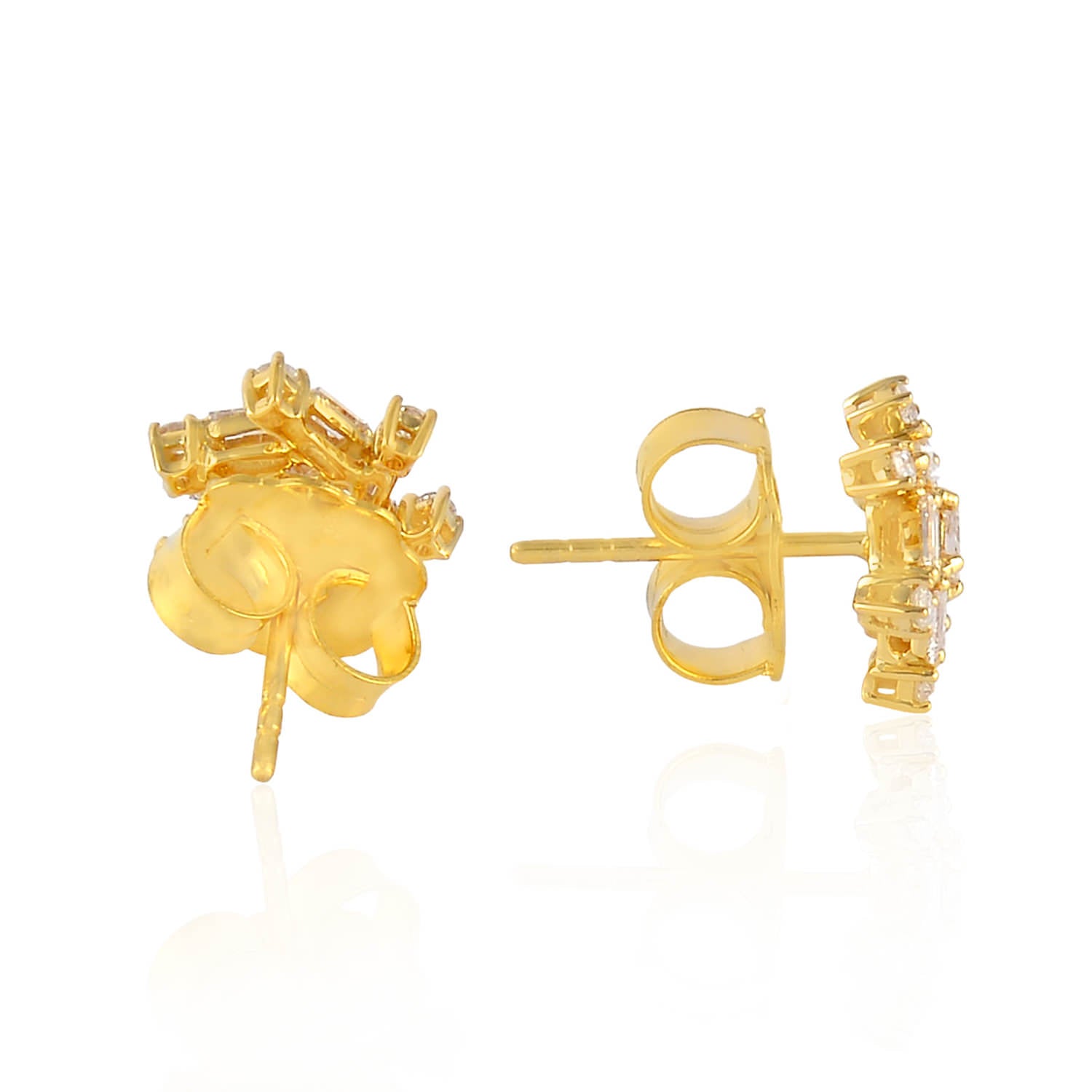 18K Yellow Gold Baguette Cut Diamond Stud Earrings for Women - Elegant Everyday Jewelry & Perfect Gift for Her