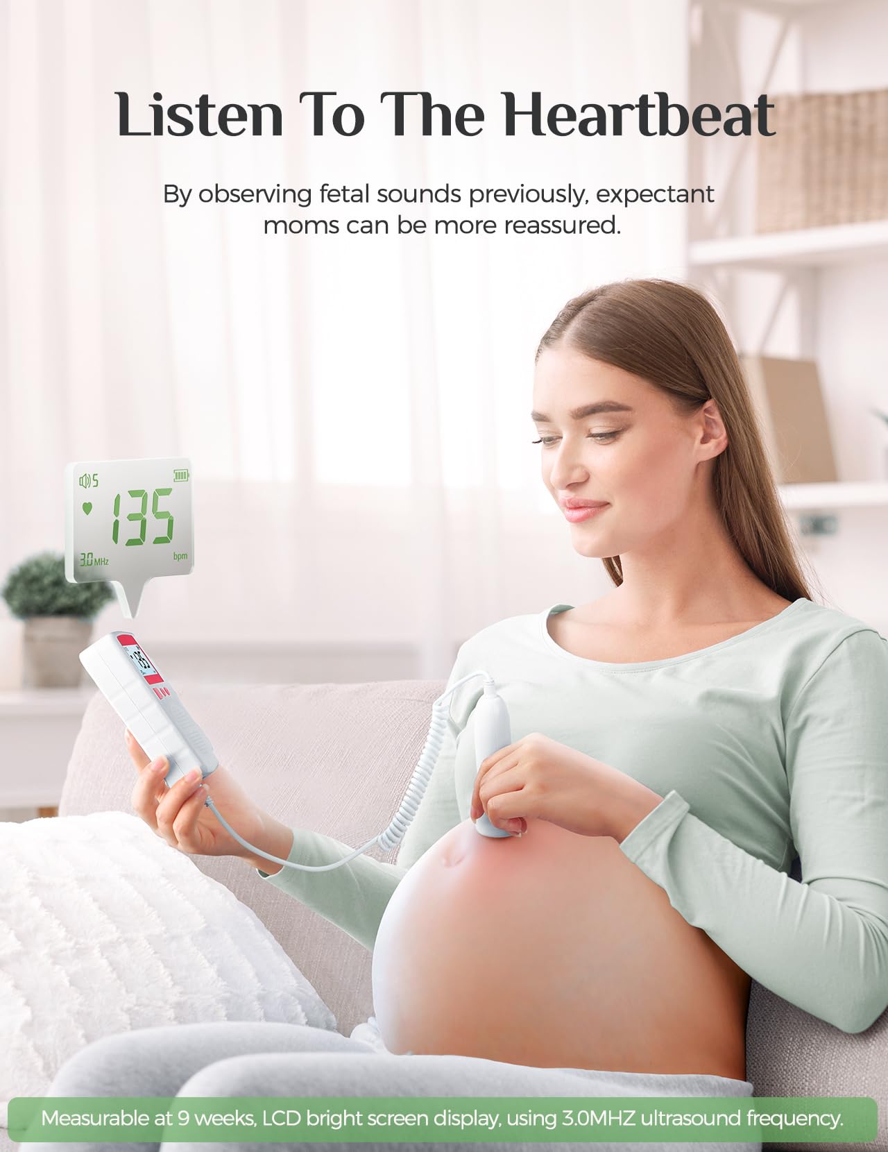 Portable Fetal Doppler Monitor for Pregnancy - Accurate Baby Heartbeat Tracker with Ultrasound Technology | Perfect for Home Use & Prenatal Bonding