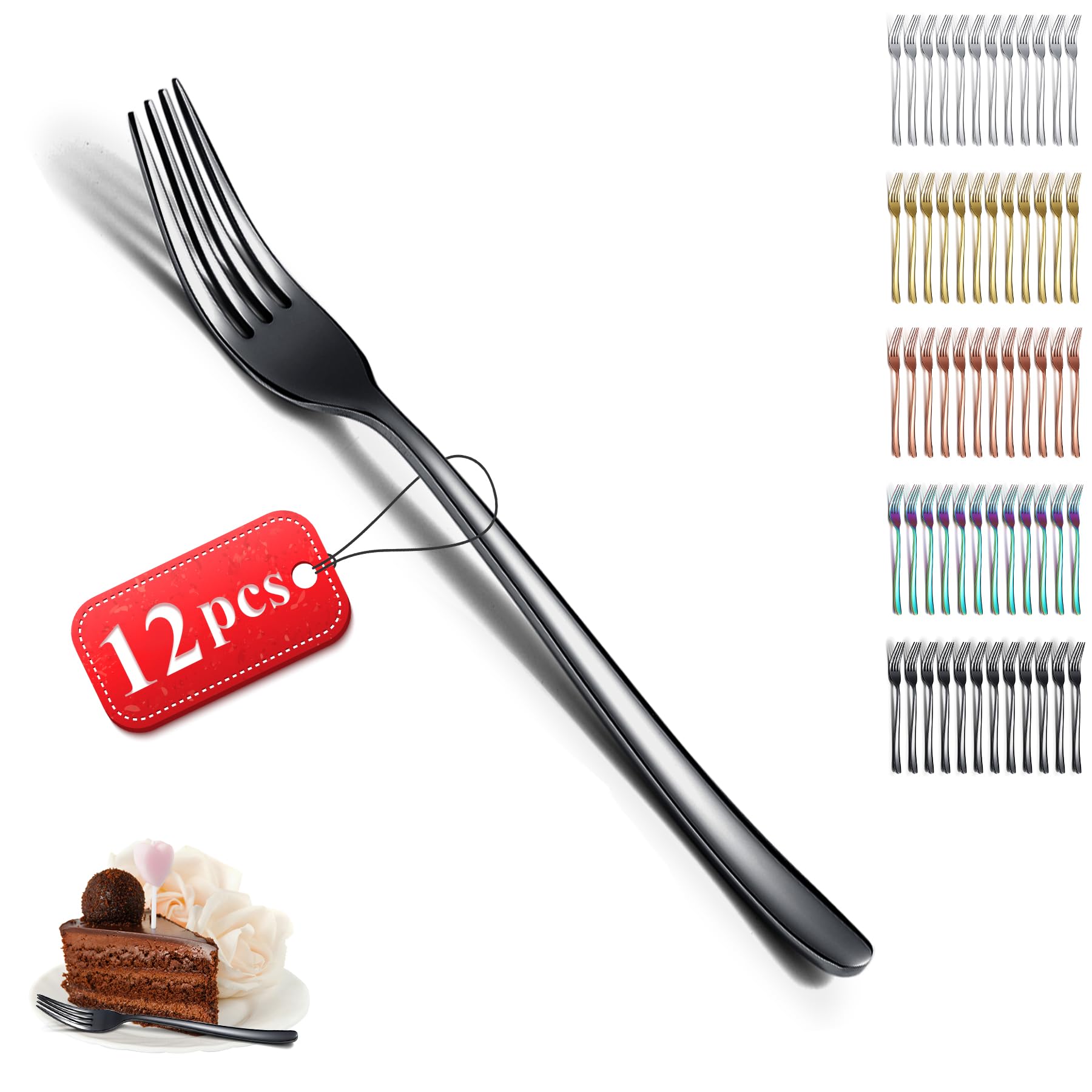 Kyraton 12-Piece Black Stainless Steel Dinner Forks Set - 8.15