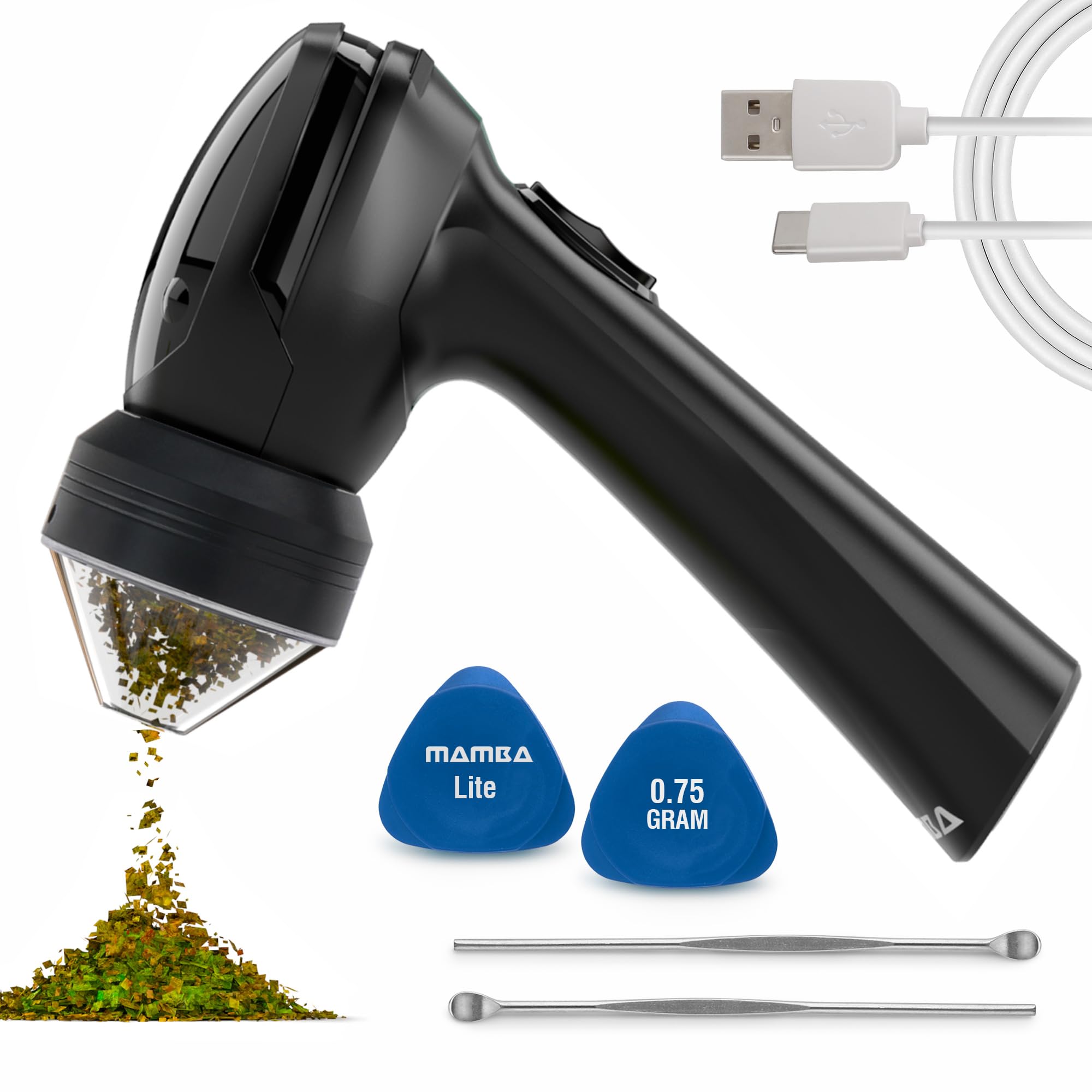 0.75g Black All-Plastic USB Electric Herb Grinder - Mamba Lite Portable Spice Mill for Kitchen, Travel & Camping | Fast Charging, Quiet Operation
