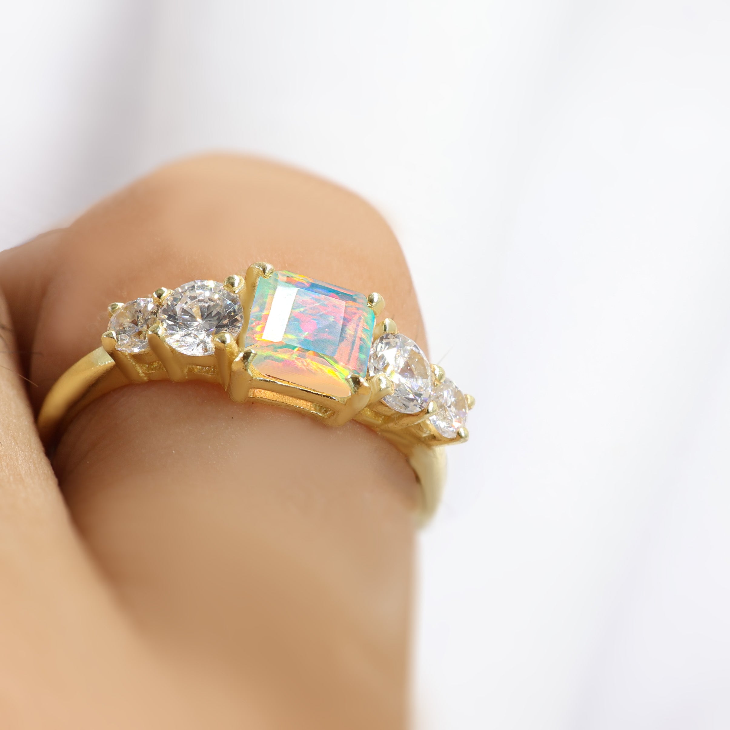 Natural White Fire Faceted Octagon Opal Ring for Women - Elegant Jewelry Gift for Birthday, Anniversary & Special Occasions