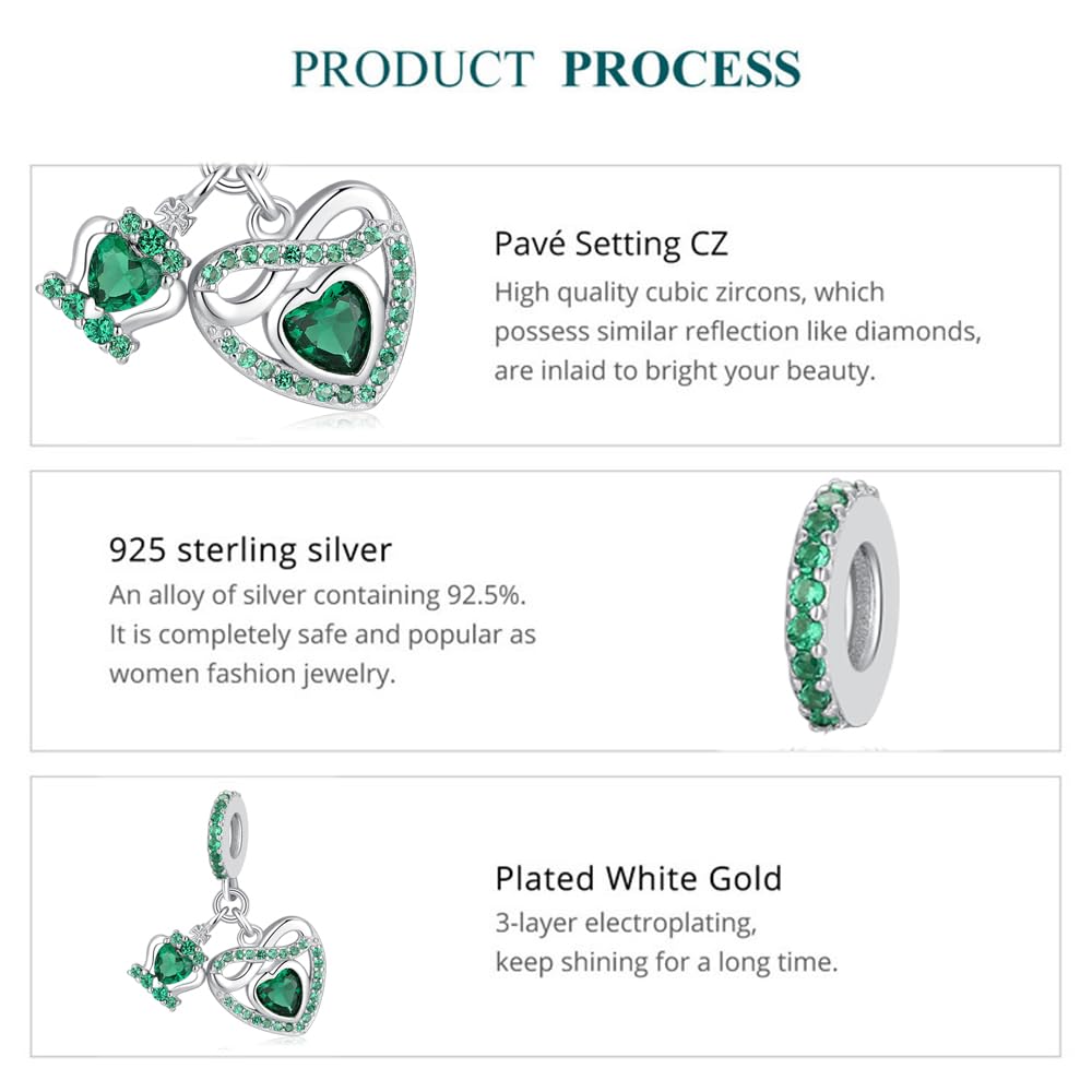 925 Sterling Silver Infinity Heart Dangle Charm - Birthstone Pandora Compatible Charm for Bracelets & Necklaces | Women's Birthday Jewelry Gift | Perfect for Anniversaries, Valentine's Day & Special Occasions