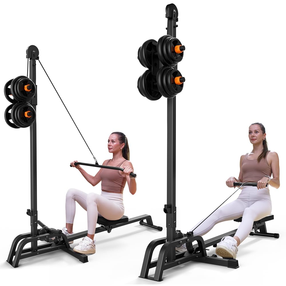 ONETWOFIT 2-in-1 Foldable Rowing Machine & LAT Pull Down Machine - 300lbs Capacity Compact Home Gym Equipment for Full Body Workout | Perfect for Small Spaces, Cardio & Strength Training