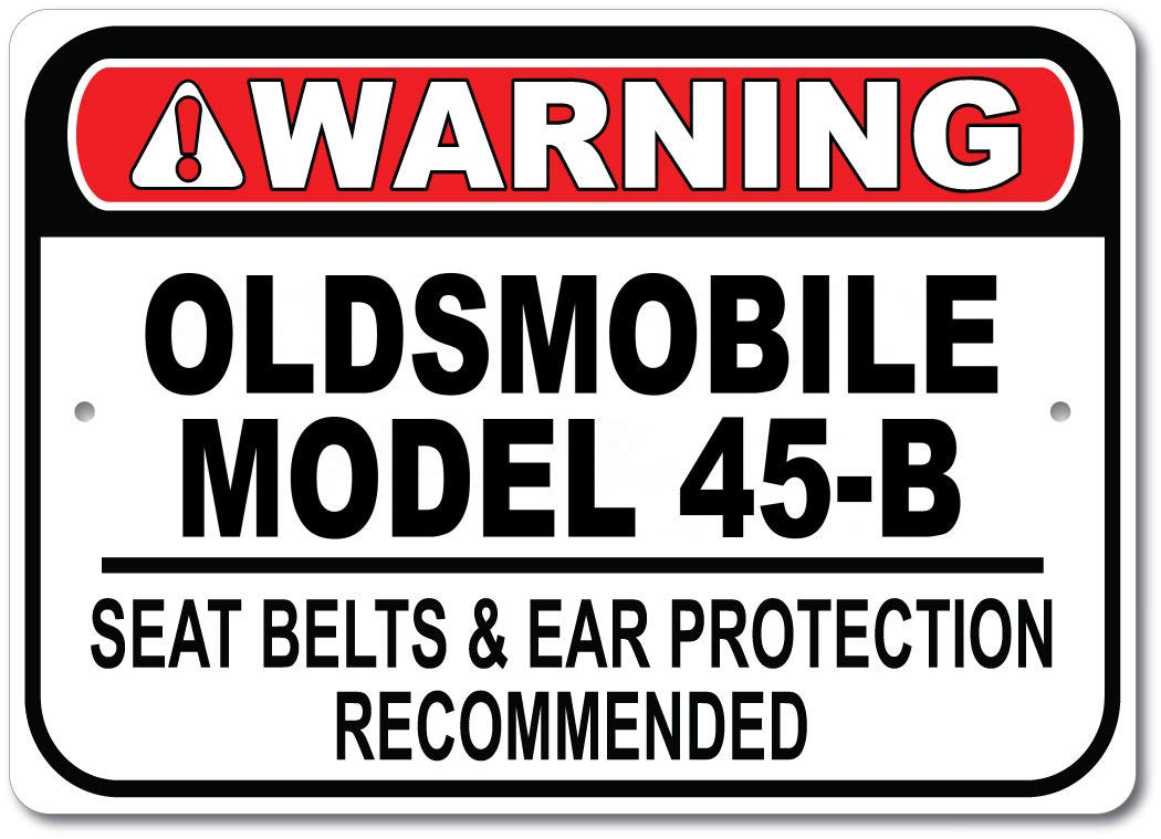Vintage Oldsmobile Model 45-B Seat Belt Recommended Fast Car Metal Sign - 10x14 Inch Retro Garage Wall Decor for GM Car Enthusiasts | Perfect for Man Cave, Auto Shop & Classic Car Collection Display