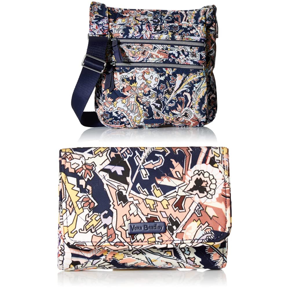 Stylish Tangier Paisley Performance Twill Crossbody Purse with Triple Zip & Matching Wallet - Fashionable Hipster Bag for Women, Perfect for Travel, Shopping and Daily Use