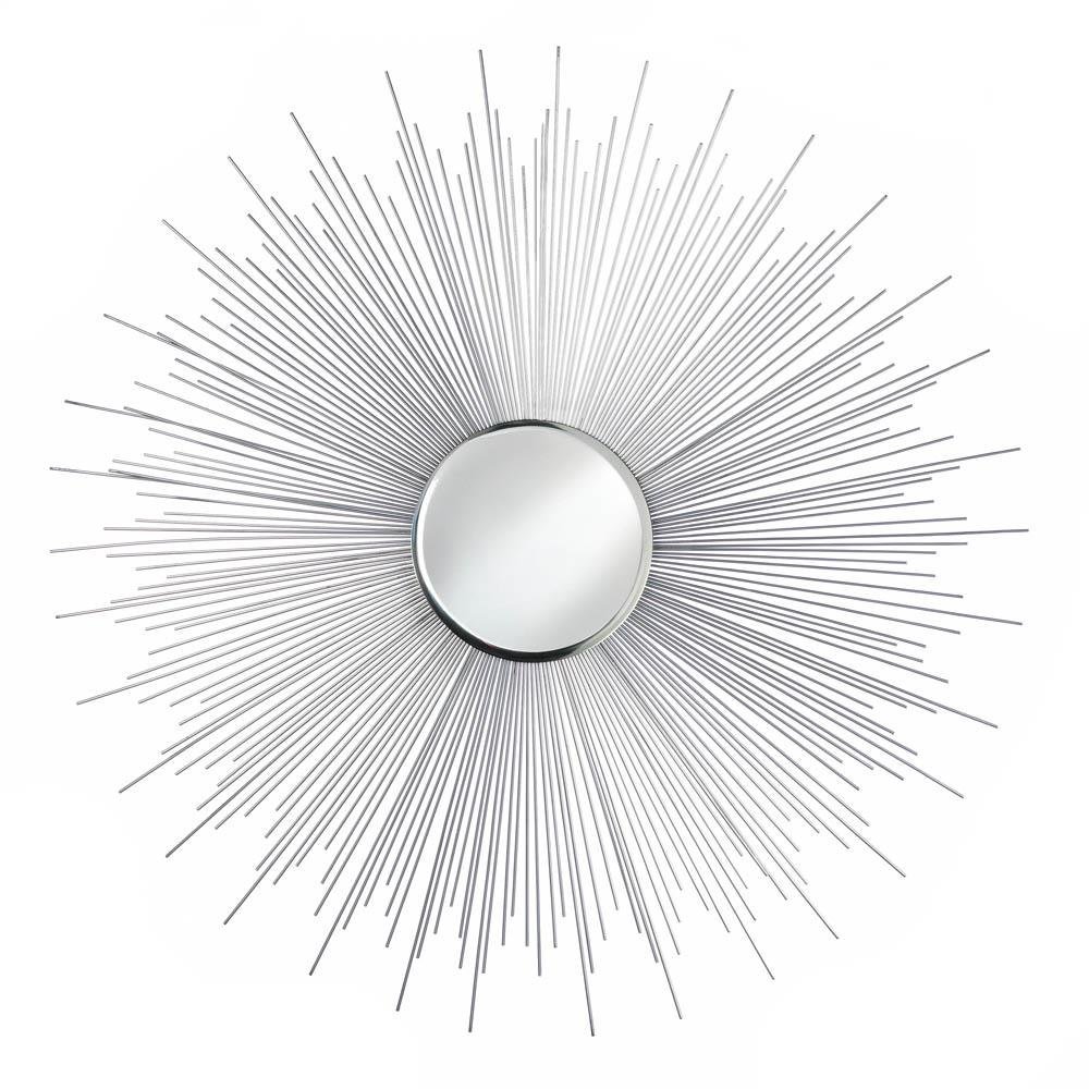 Round Silver Rays Iron Frame Decorative Wall Mirror - Vintage Style Glass Mirror for Living Room, Bedroom, Bathroom & Entryway Decor - Elegant Home & Office Wall Art