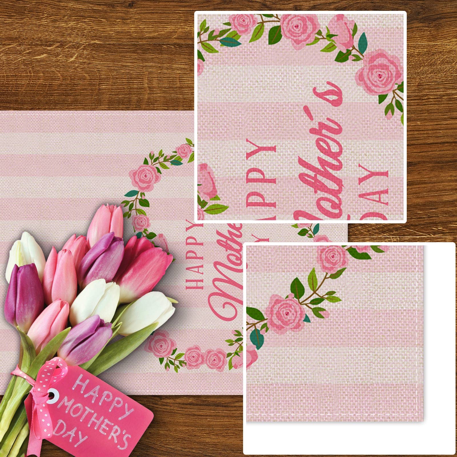 Rainlemon Linen Mother's Day Table Runner - Best Mom Ever Home Decor for Buffet, Kitchen & Dining Room - Perfect for Holiday Gatherings & Family Dinners