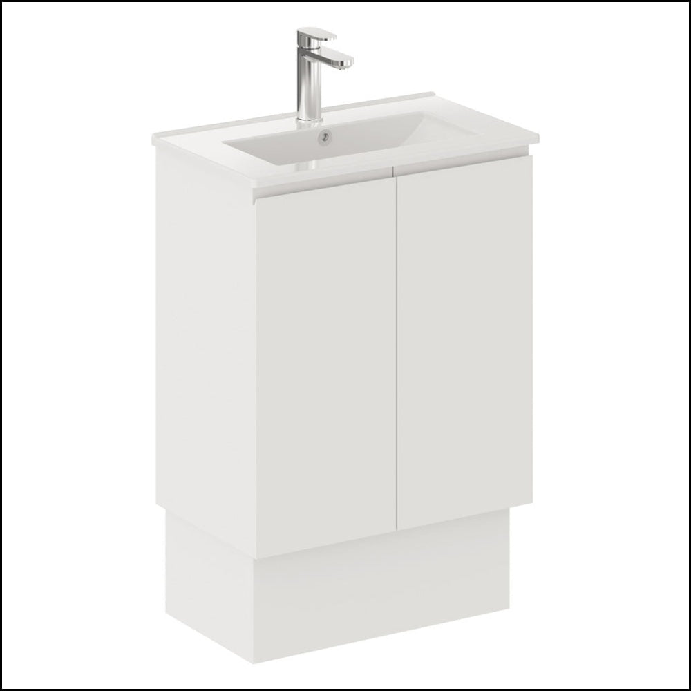 Fienza Siska 60DFK 600mm Modern Bathroom Vanity Set with Kickboard in Satin White - Perfect for Small Bathrooms & Powder Rooms