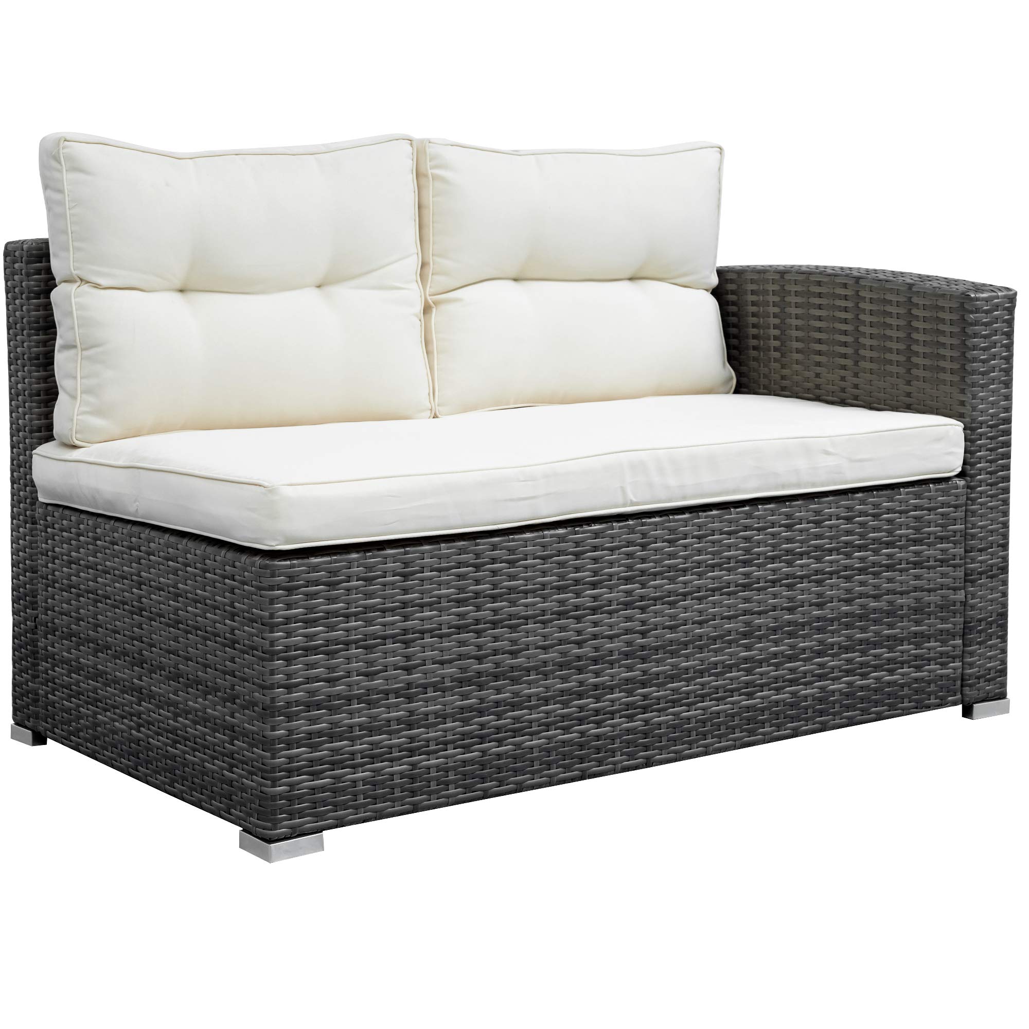 4-Piece All-Weather Rattan Patio Furniture Sofa Set with Storage Box & Cushions - Outdoor Conversation Sectional for Garden, Poolside, Deck - Beige