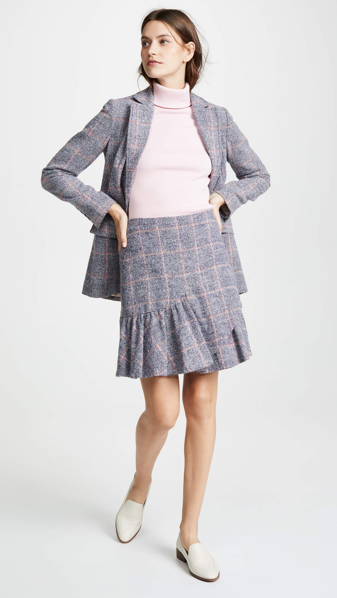 Rebecca Taylor Women's Blue Plaid Ruffle Mini Skirt Size 10 | Trendy A-Line Skirt for Casual Outfits, Date Nights & Office Wear