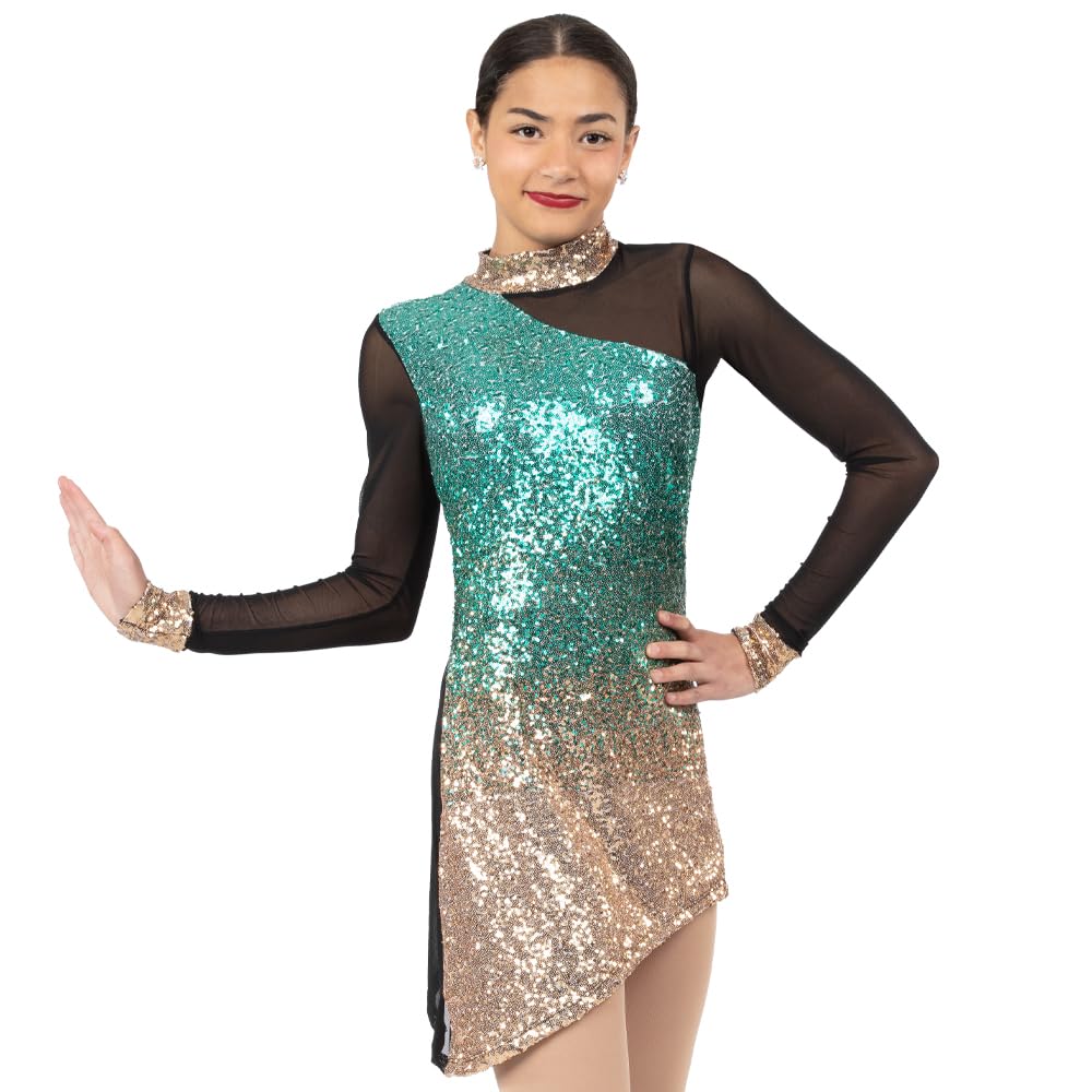 Women's Ombre Sequin Mesh Dance Costume Dress - Sparkling Performance Outfit for Latin, Ballroom, Salsa & Stage Shows