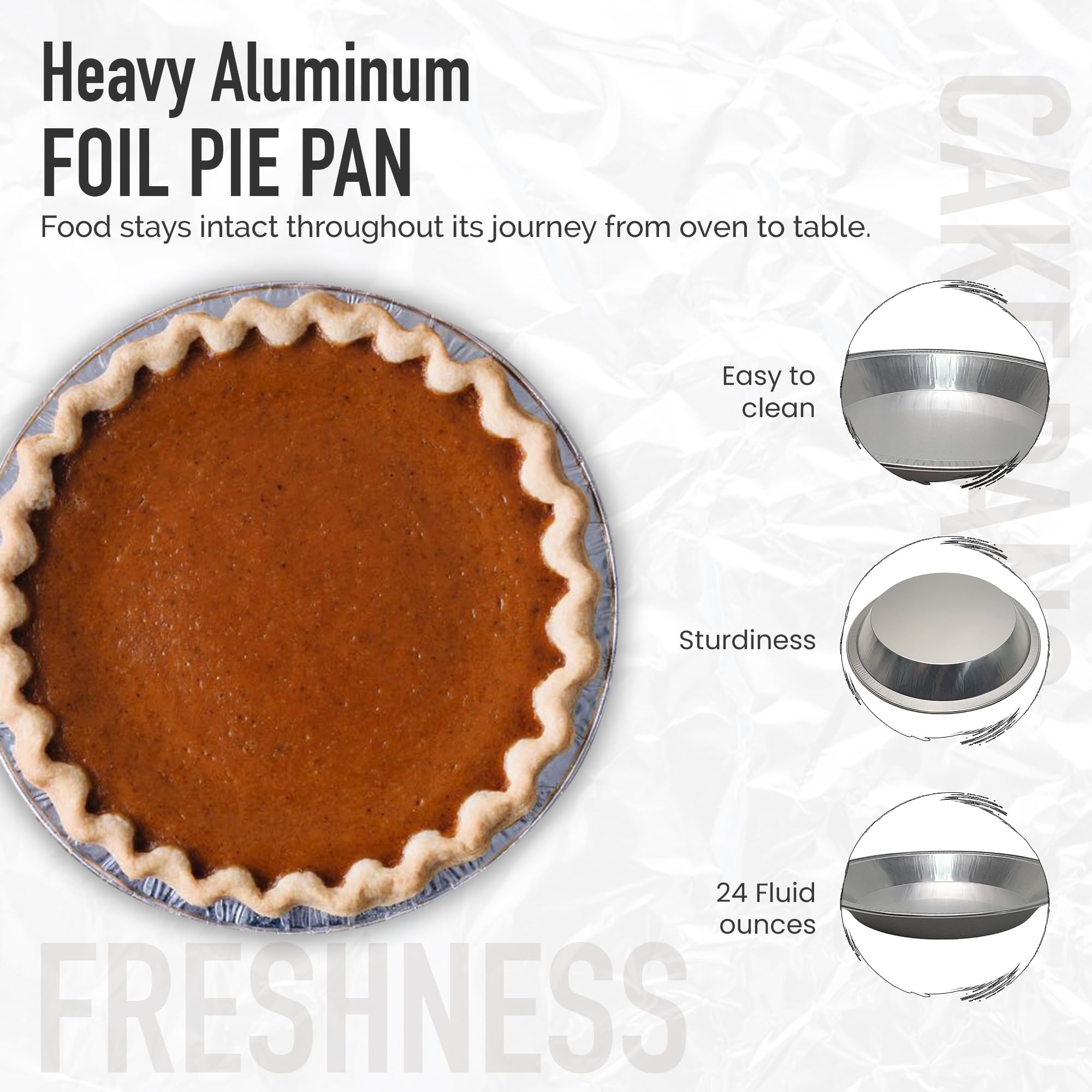 Premium 9 Inch Disposable Aluminum Pie Pans - 50 Gauge Recyclable Pie Tins for Baking, Cooking & Serving - Smooth Wall Design for Perfect Pies, Quiches & Desserts - Ideal for Home Bakers, Restaurants & Holiday Dinners (100-Pack, Silver)