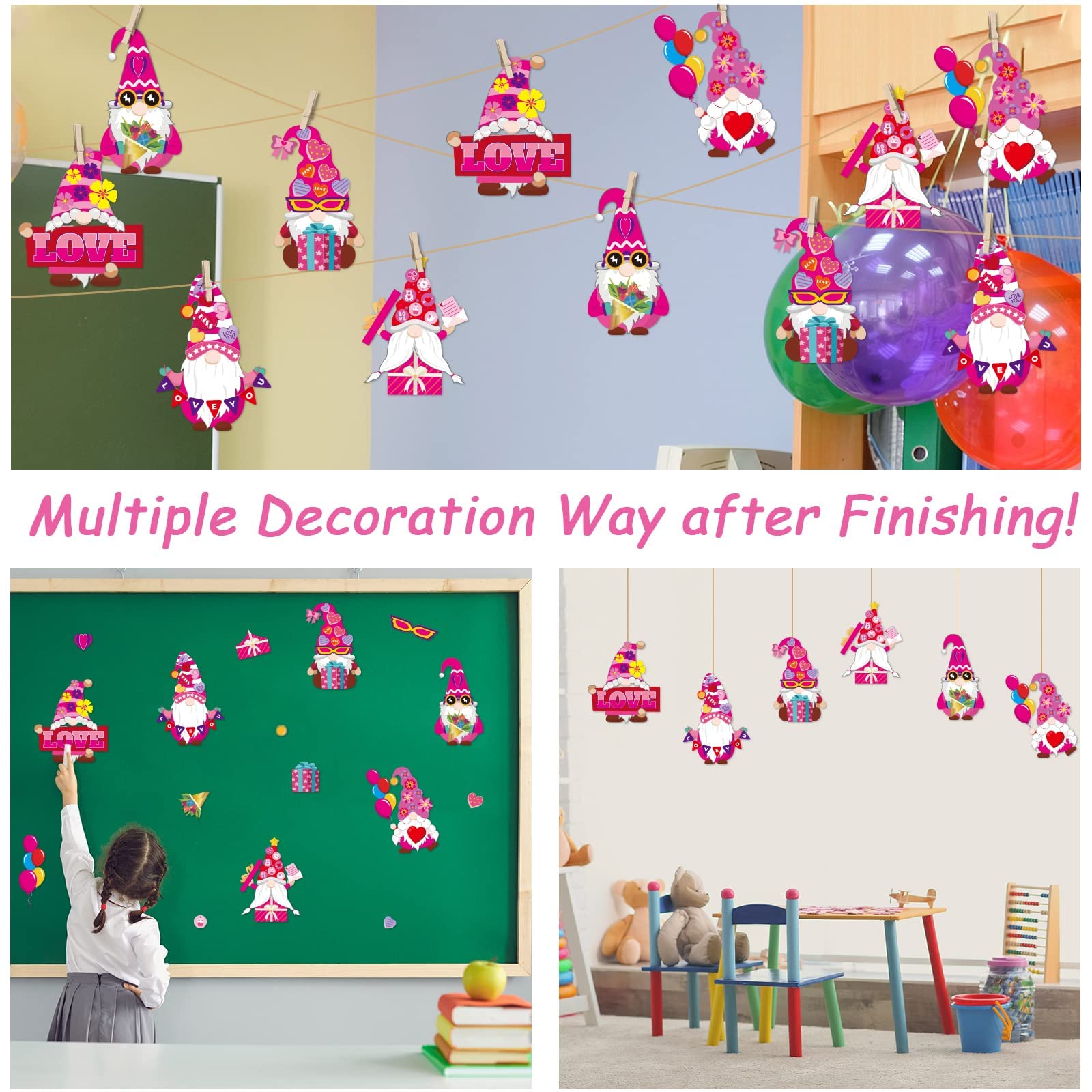 Valentine's Day Craft Kits for Kids - 30 Pack DIY Gnome Paper Art Set, Preschool Classroom Activities, Homeschool Crafts, Kindergarten Party Favors & Holiday Classroom Decorations