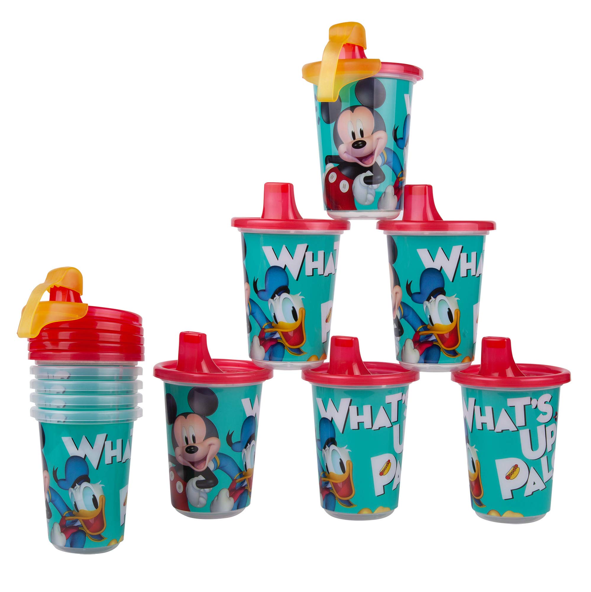 The First Years Take & Toss Disney Mickey Mouse Sippy Cups - Reusable Toddler Cups with Lids & 2 Travel Caps - 10oz (10-Pack) - Perfect for Kids Parties, Daycare, and On-the-Go Hydration