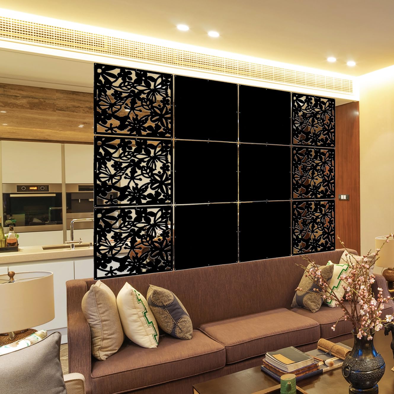 LRZCGB 12-Piece PVC Black Hanging Room Divider Panel Screen - Solid Privacy Partition for Living Room, Dining Room, Study & Hotel Decor | Home Office Separation & Space Dividing Solution