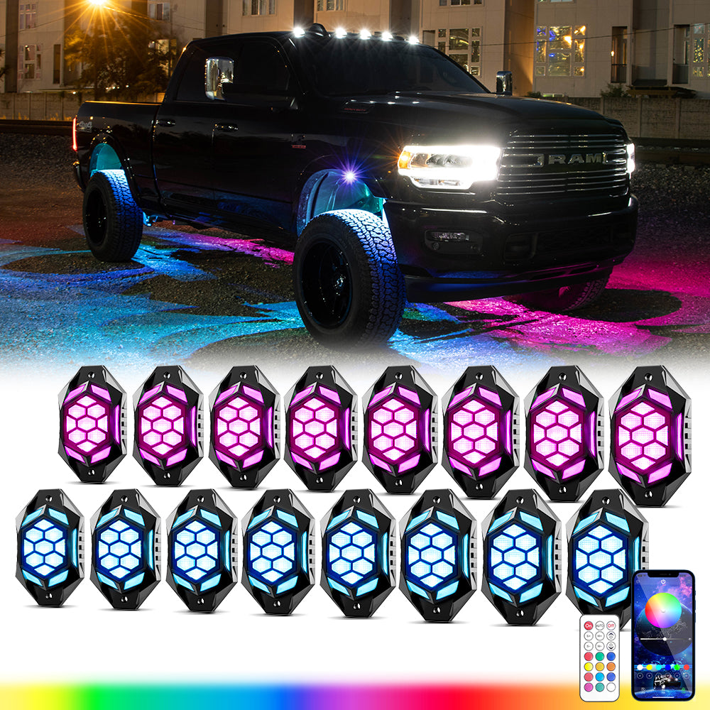LOYO 16 Pods Upgraded 96W Off Road RGBW Rock Lights with App & Remote Control - Waterproof LED Underbody Lights for Trucks, SUVs, ATVs, UTVs & Boats | Perfect for Night Off-Roading, Car Shows & Outdoor Adventures