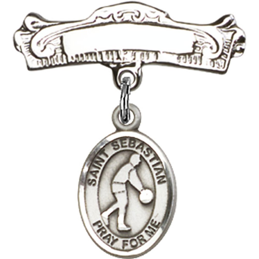 Sterling Silver Baby Badge with St. Sebastian & Basketball Charm - 7/8